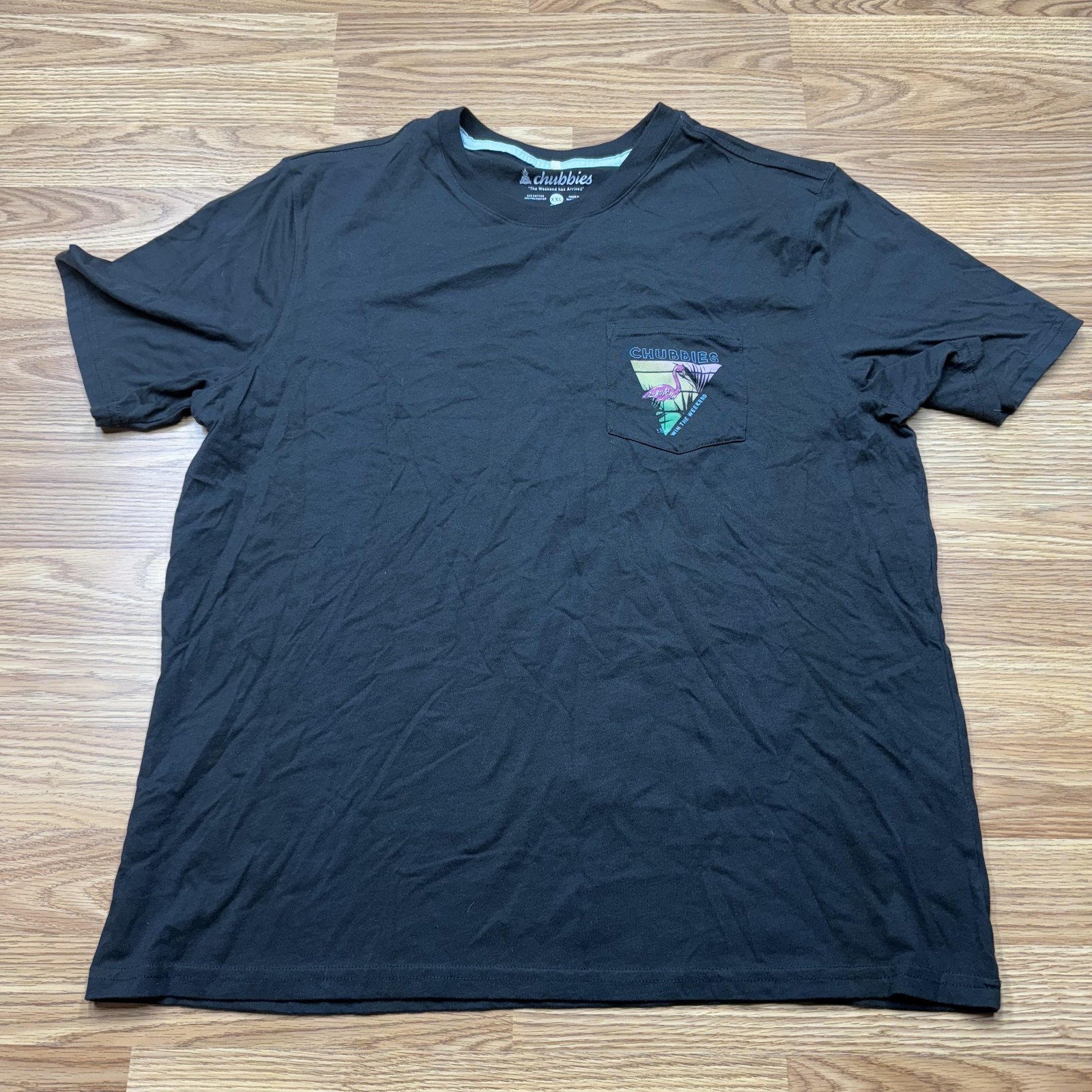 Chubbies Shirt Mens 2XL Black Win The Weekend Flamingo Pocket Graphic Tee