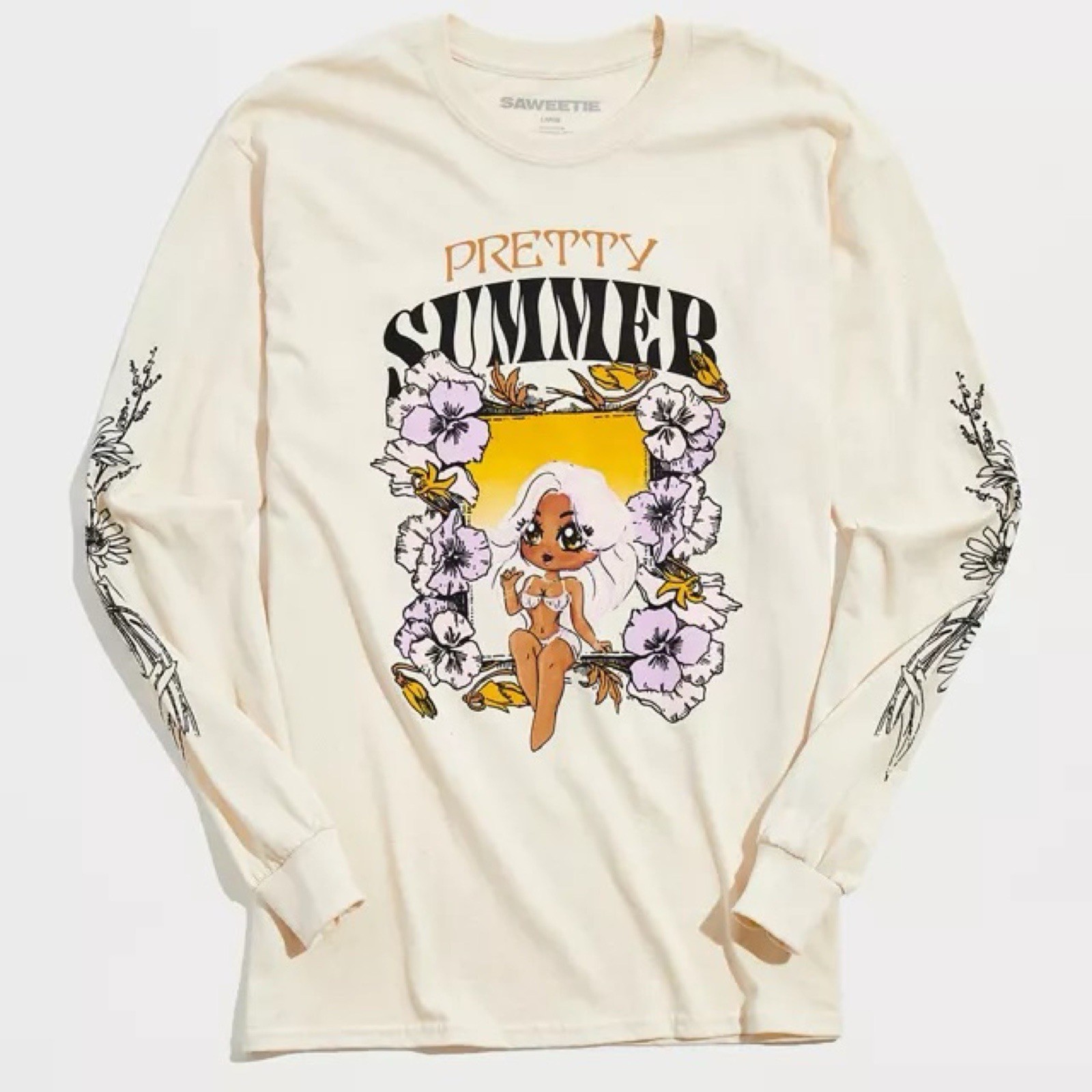 Saweetie Hot Summer Long Sleeve Shirt UO Urban Outfitters L Large Tan Lilac Mens