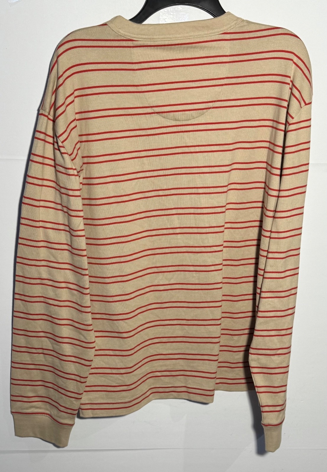Mode of One Mens Long Sleeve Relaxed Fit Stripe TShirt in Cinnamon Brûlée size S