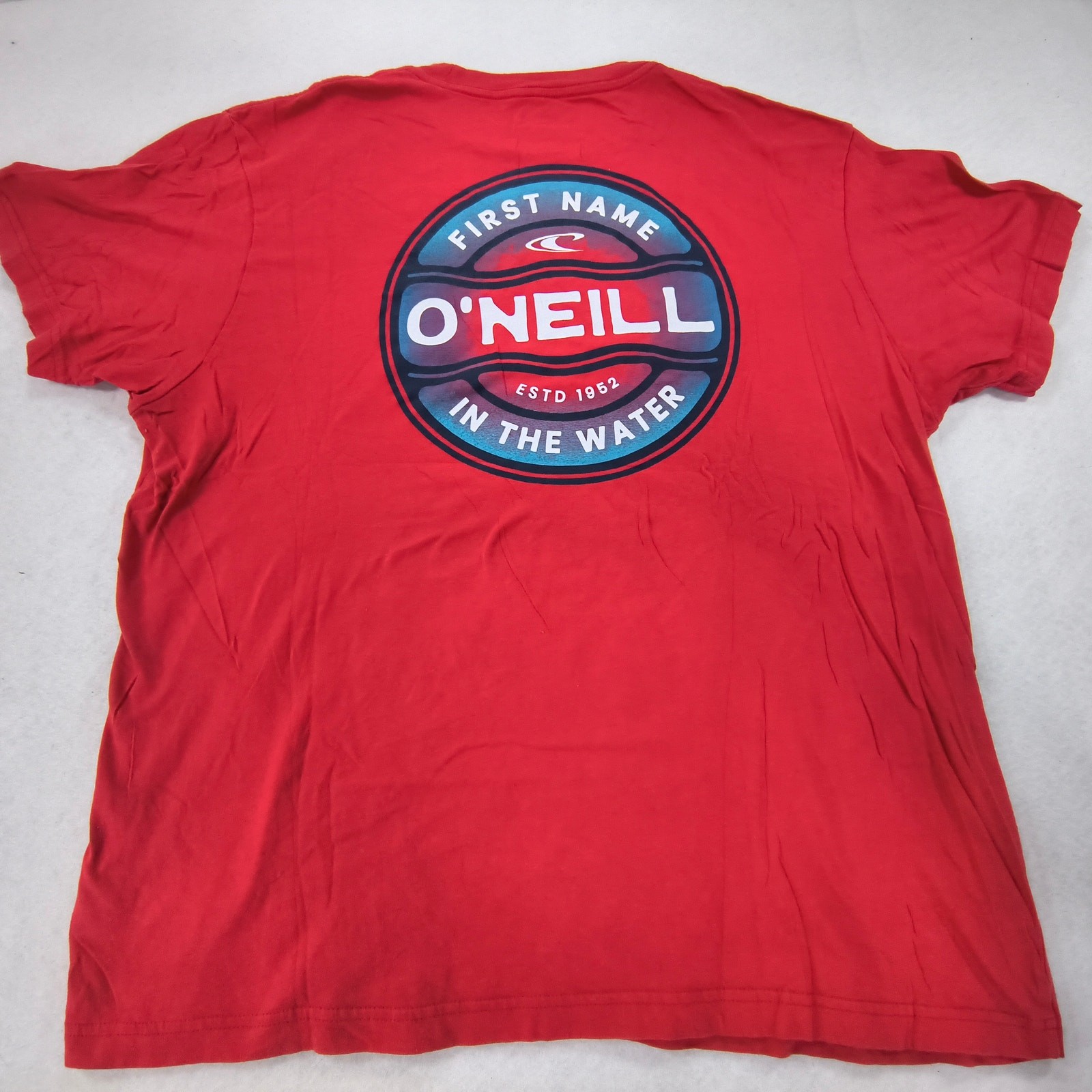 ONeill Casual Crew Neck Short Sleeve Striped T Shirt Mens Size XL Red Blue