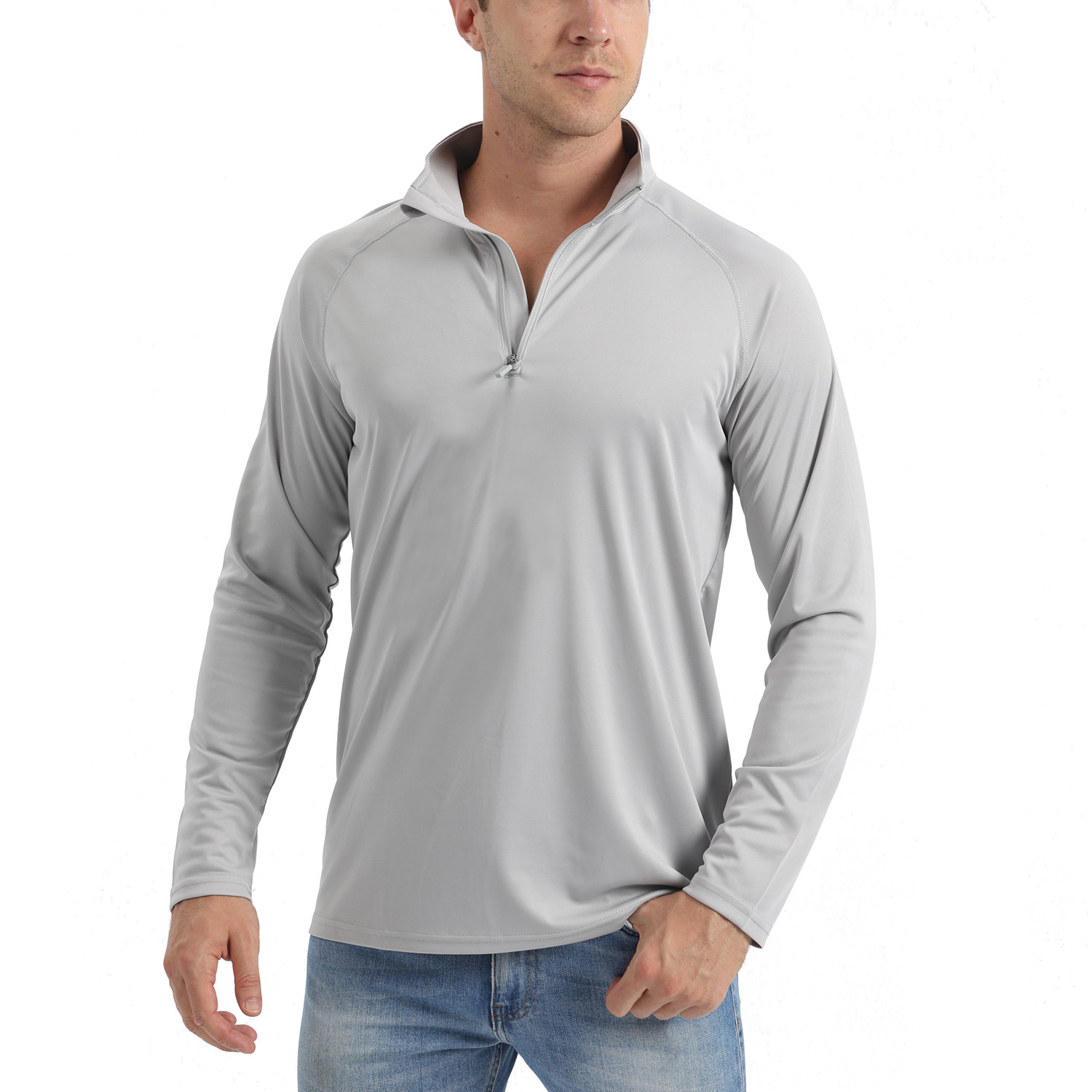 Men’s UPF 50+ Sun Shirts UV Tees Long Sleeve 1/4 Zip Fishing Running Rash Guard