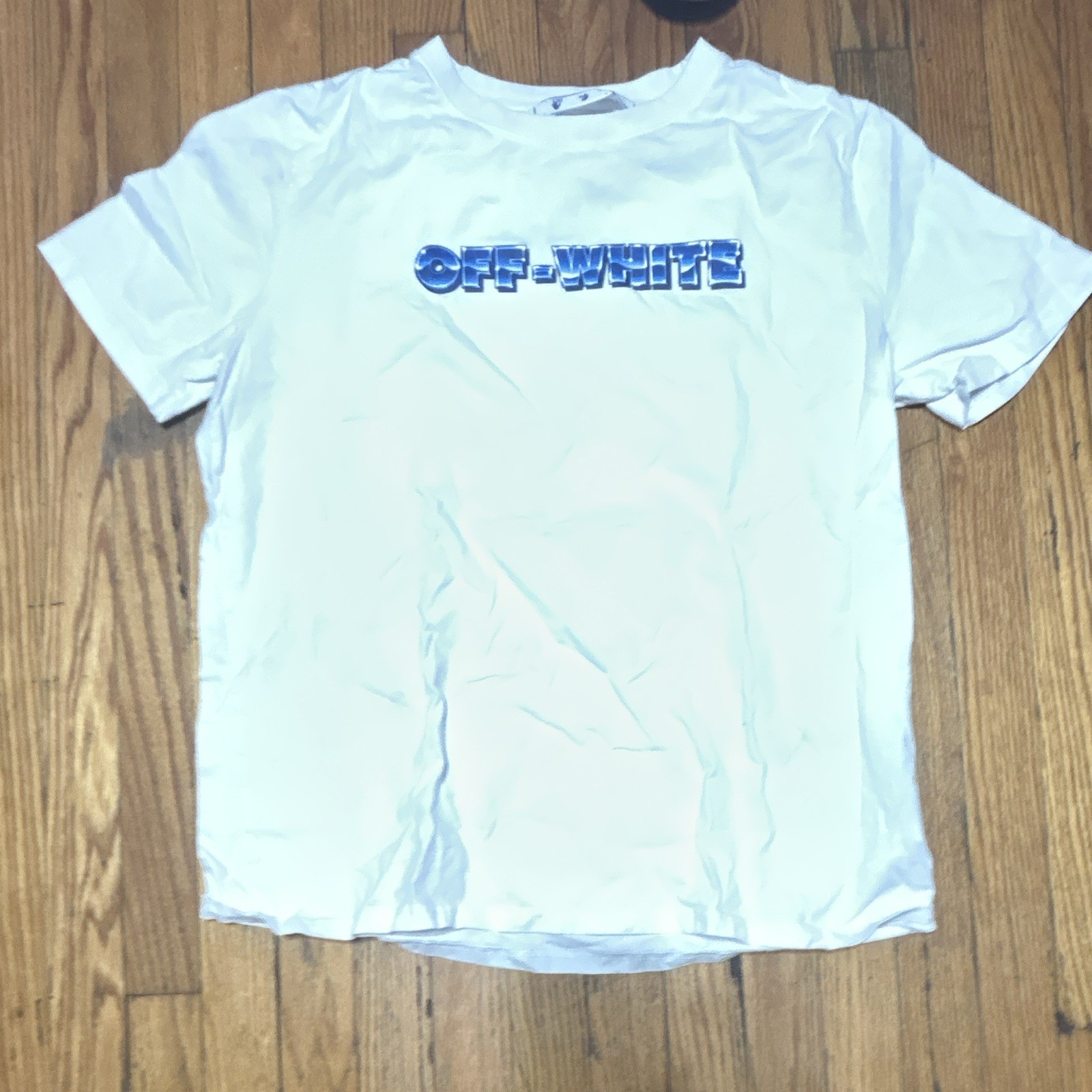 Off-White Men’s White Crew Neck Short Sleeve Logo Graphic T-Shirt Size L