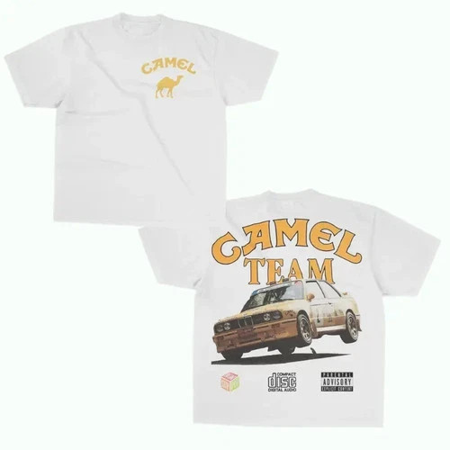 Camel Team Retro Rally T-Shirt, White Vintage Racing Graphic Tee