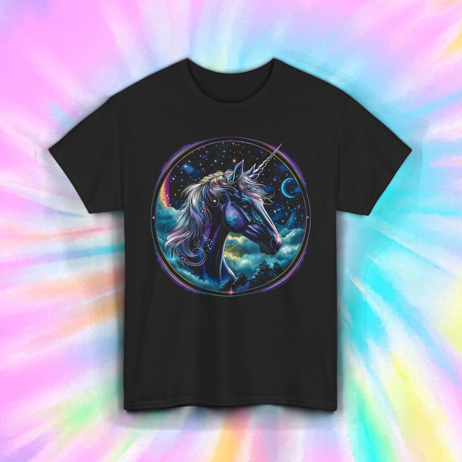 Unicorn Shirt Fantasy Night Sky Galaxy Stars Celestial Horse Art Tee S-5XL