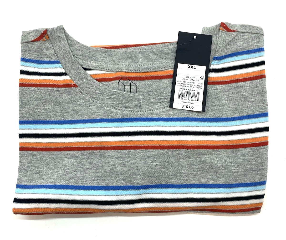 Men’s Short Sleeve T-Shirt Original Use Heathered Gray/Striped Size XXL