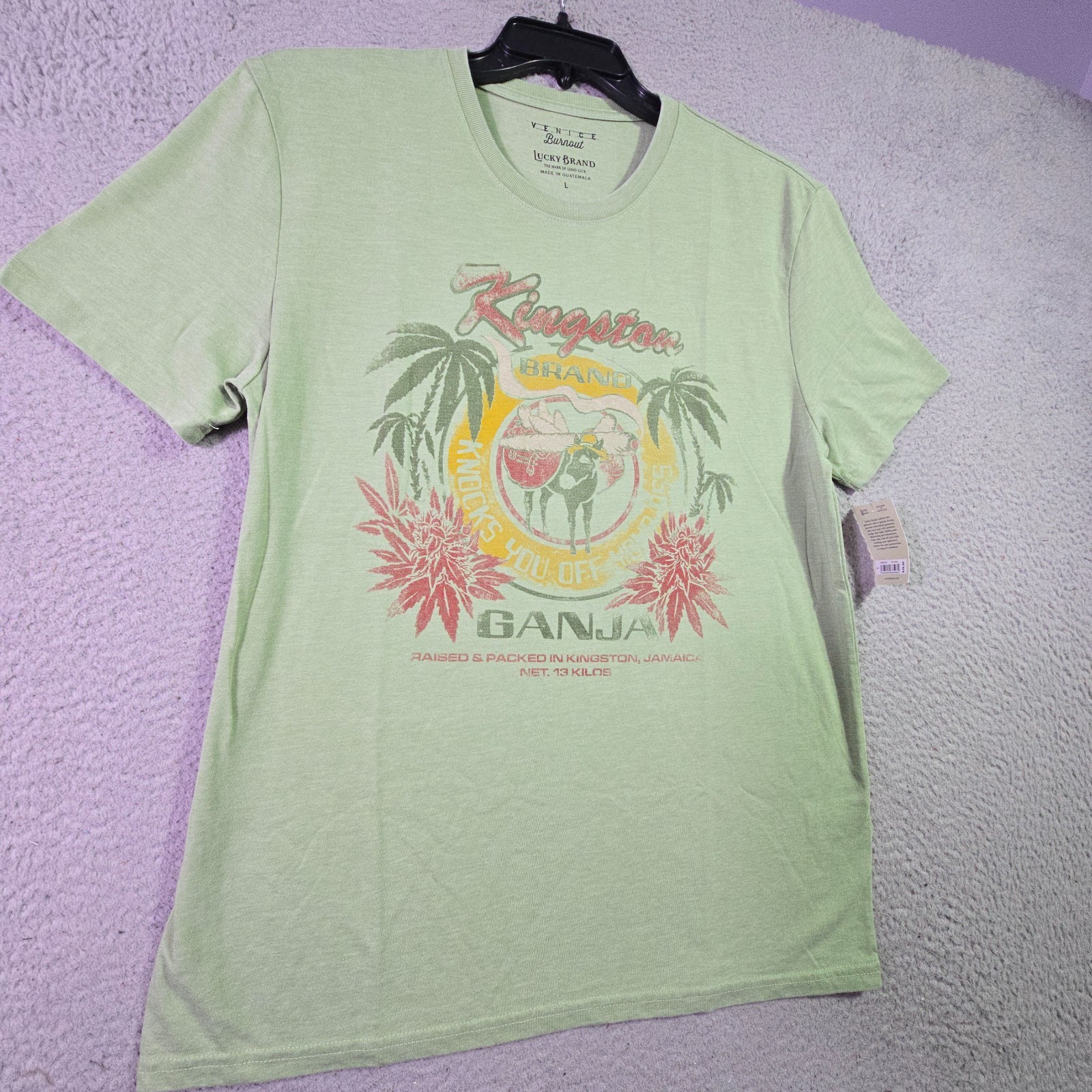 Lucky Brand Ganja Shirt Mens Large Green Smoke Jamaica Weed Casual Faded 420 NWT
