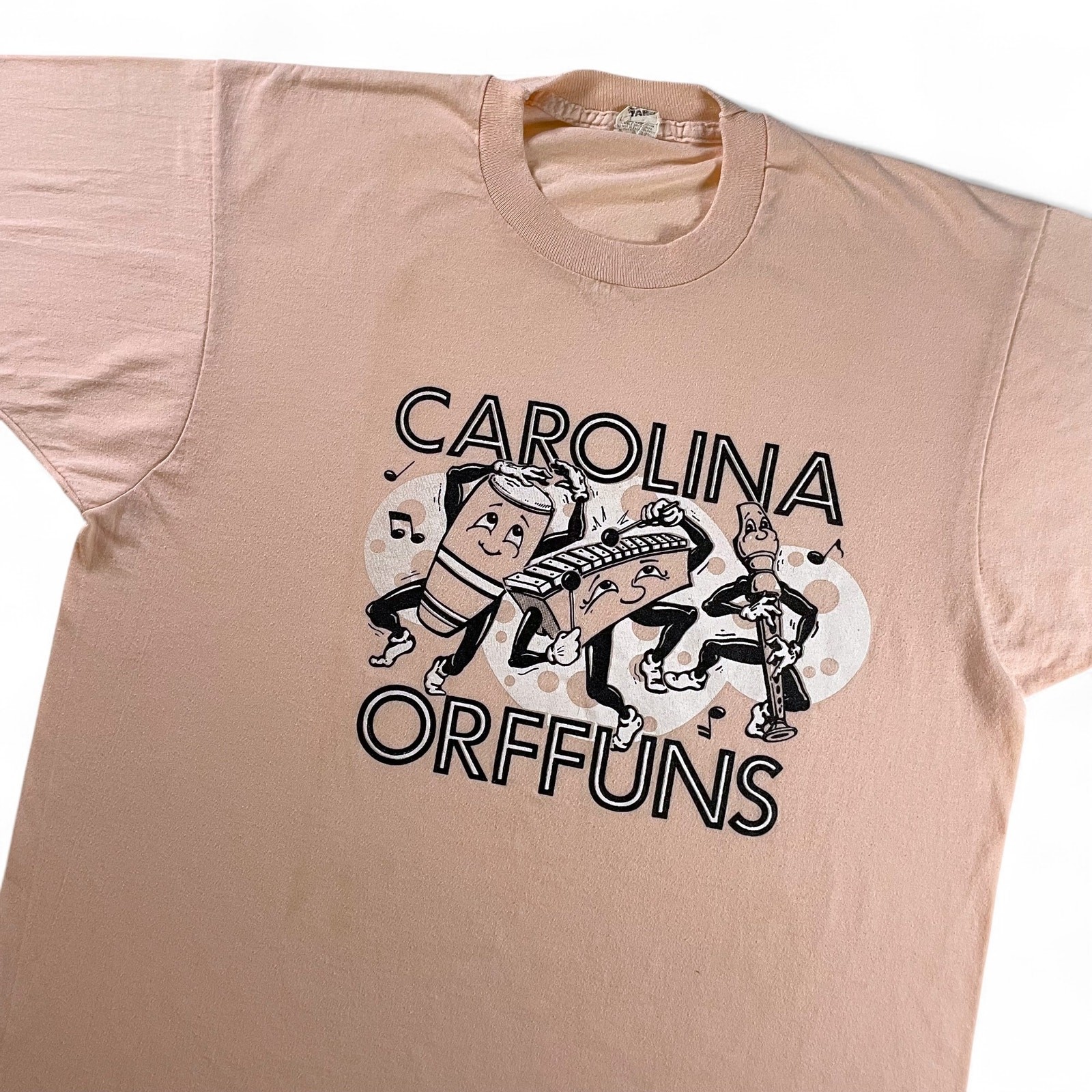 Vtg 80s Carolina Orffuns T-Shirt Cartoon Music Instruments Screen Stars USA L