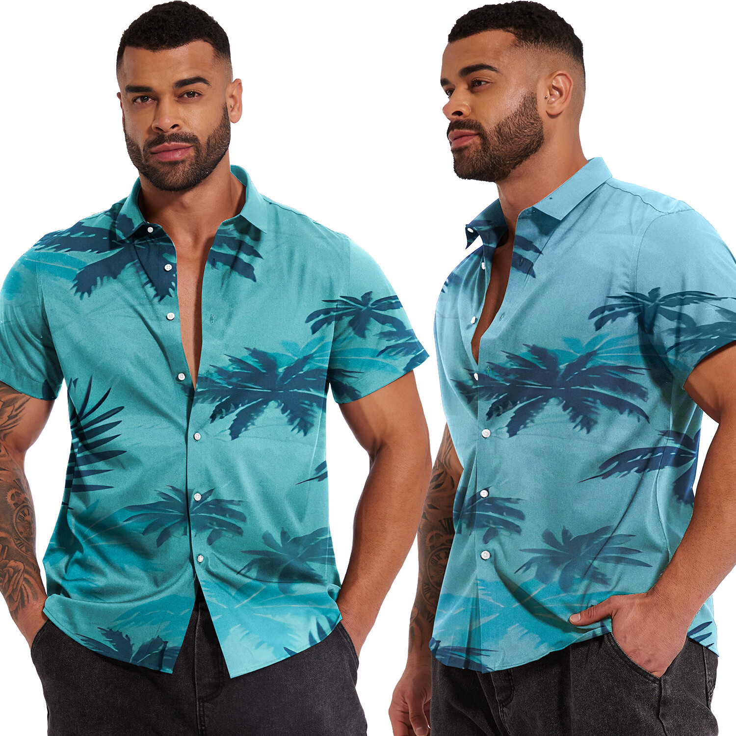Mens Hawaiian Shirt Floral Palm Tree Sunset Surf Beach Sea Holiday Stag Dance