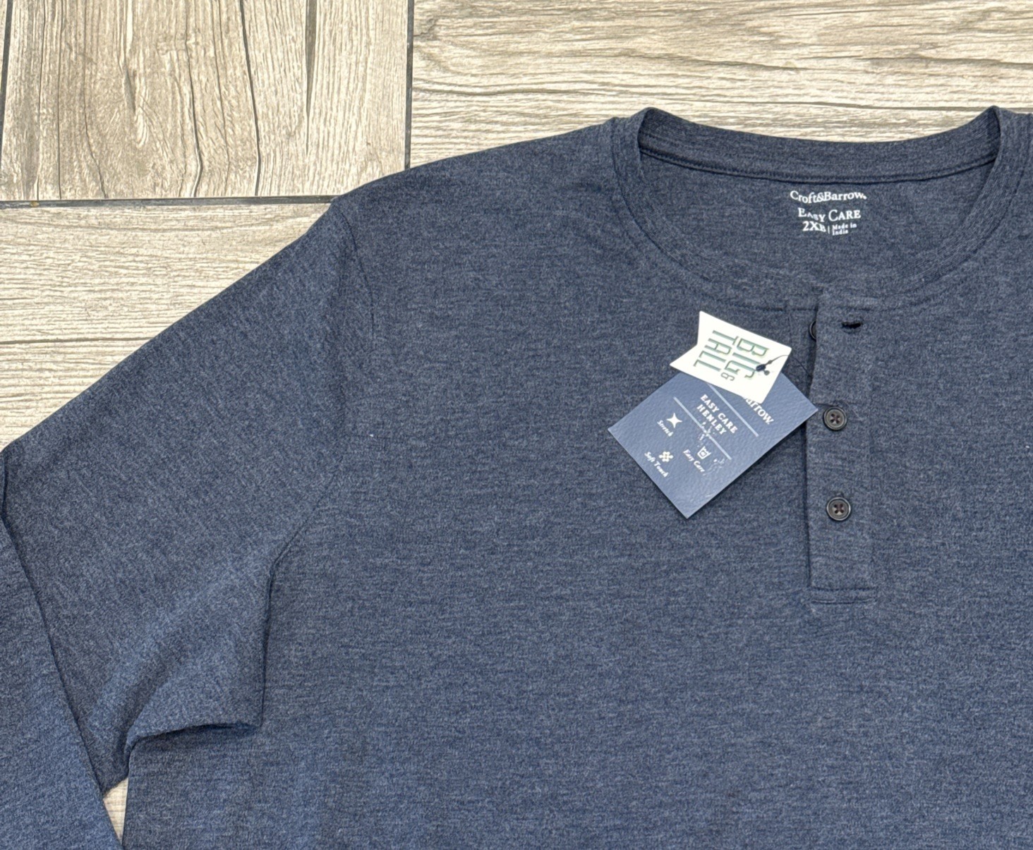 2XB Croft & Barrow Easy Care Long Sleeve Henley 2017 Navy Sail Heather Tee NWT