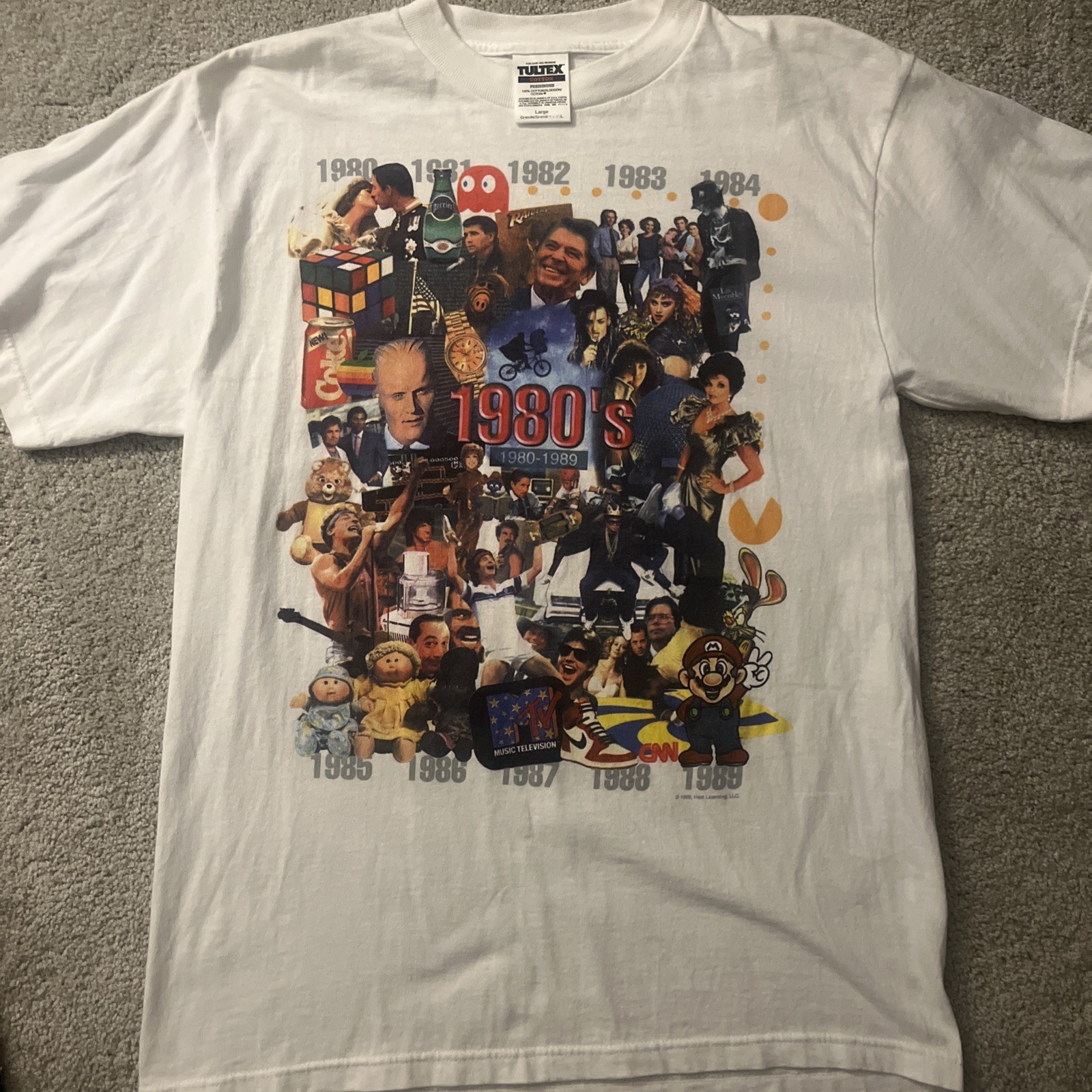 Vintage Decade Rap 80s History Large Mario 1980-1989 Pop Culture Jordan T Shirt