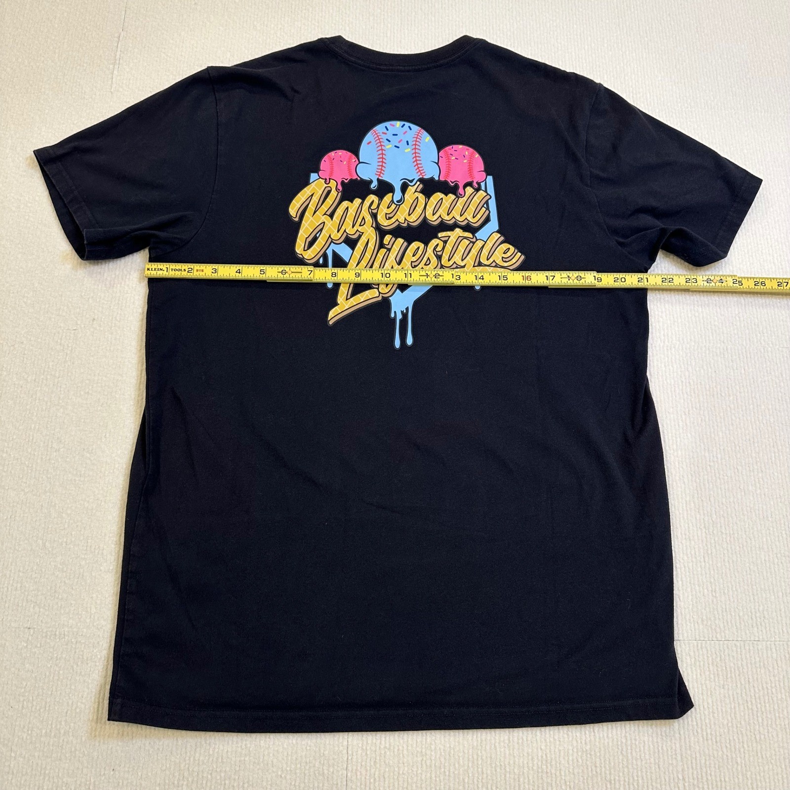 BSBL Lifestyle 101 Apparel Drip Graphic T-Shirt Black Ice Cream Baseball L