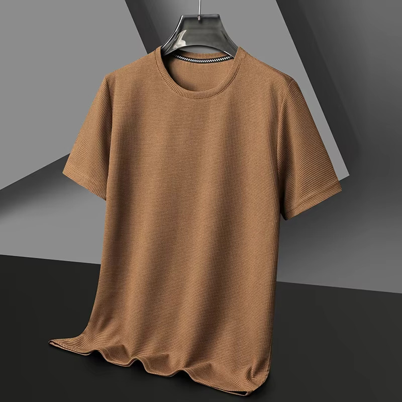 Men’s Waffle Knit T-Shirt Breathable Summer O-Neck Casual Short Sleeve Tee