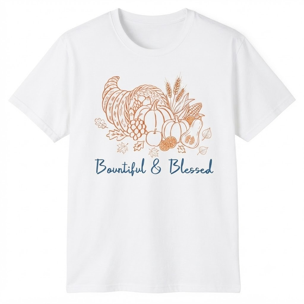 Bountiful & Blessed Thanksgiving Cornucopia Fall Harvest T-shirt For Men Women