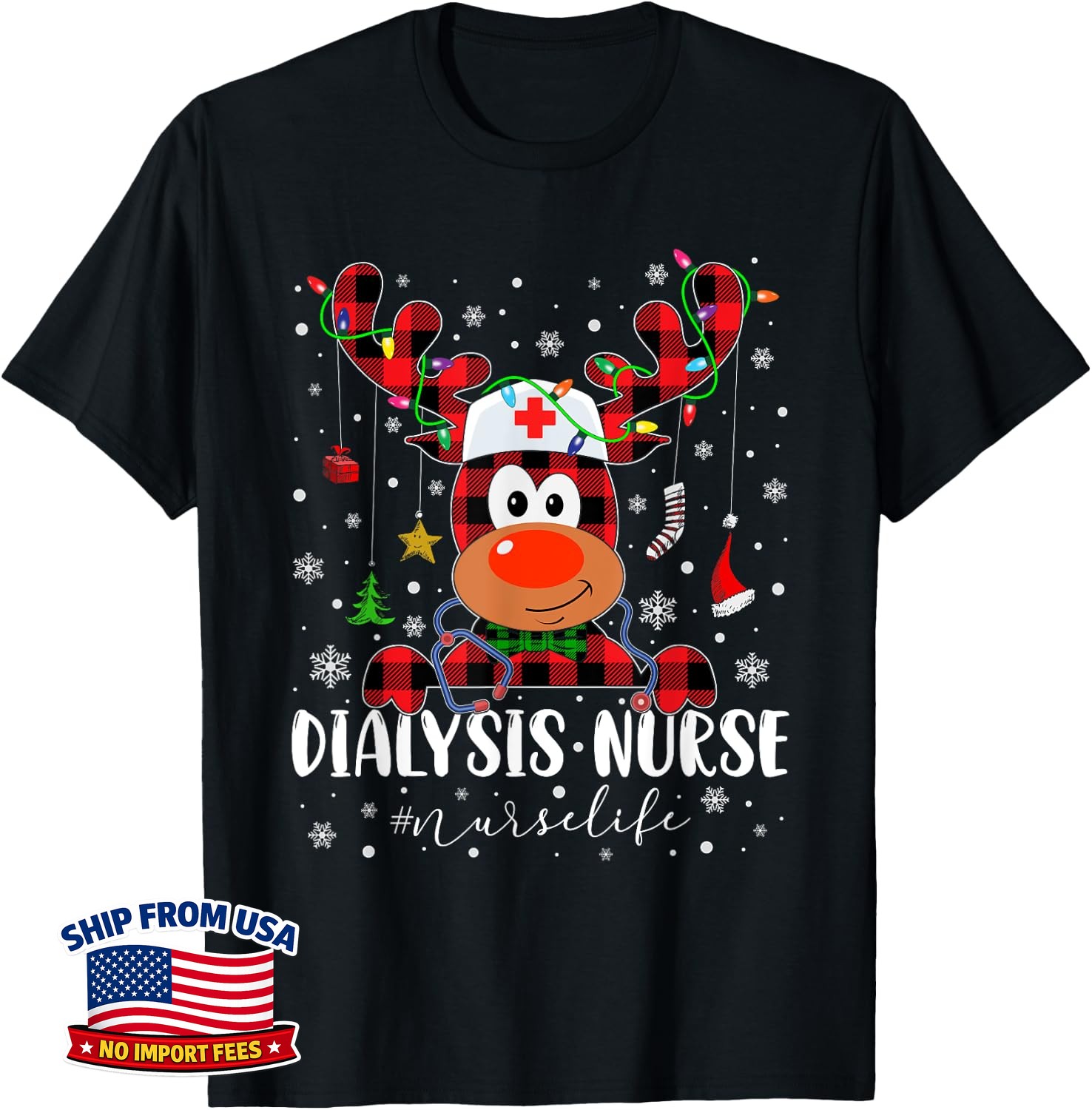Love Dialysis Nurse Life Reindeer Nurse Christmas Pajama Unisex T-Shirt
