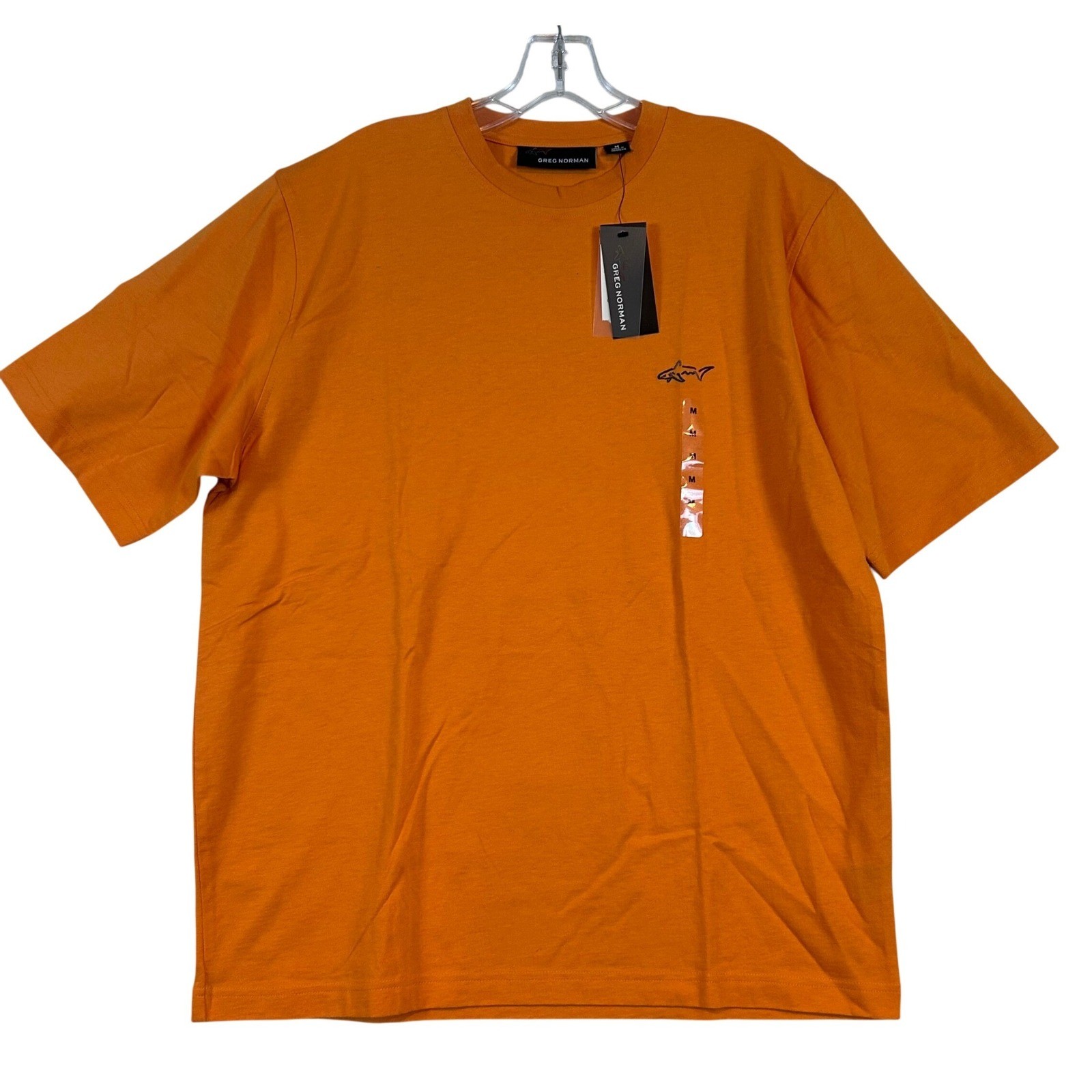 NWT Greg Norman Mens Orange Short Sleeve Shark Logo Crew Neck T-Shirt Summer -M-