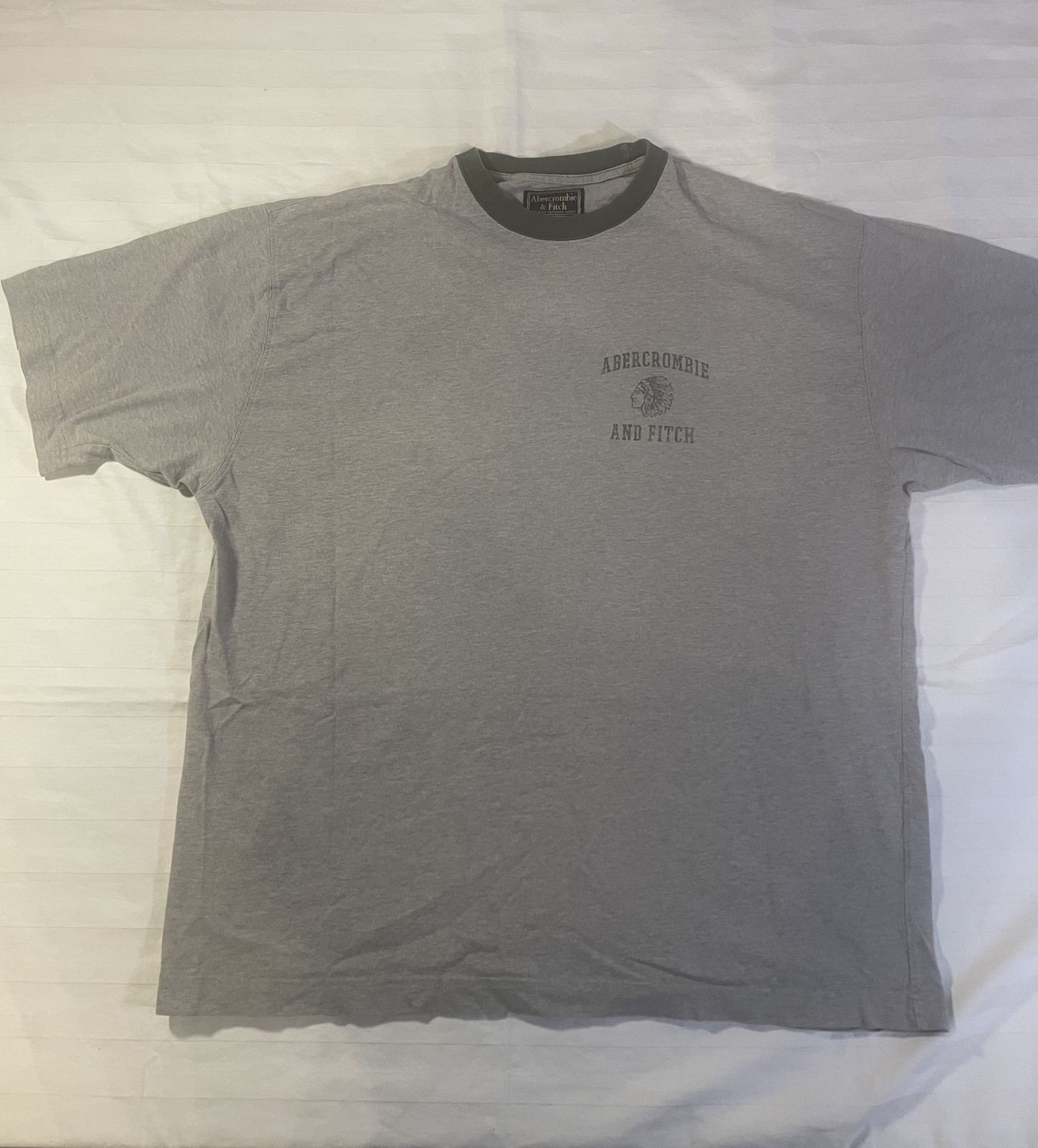 Vintage Y2K Abercrombie & Fitch Ringer T Shirt Mens XL Gray Indian Head Logo USA