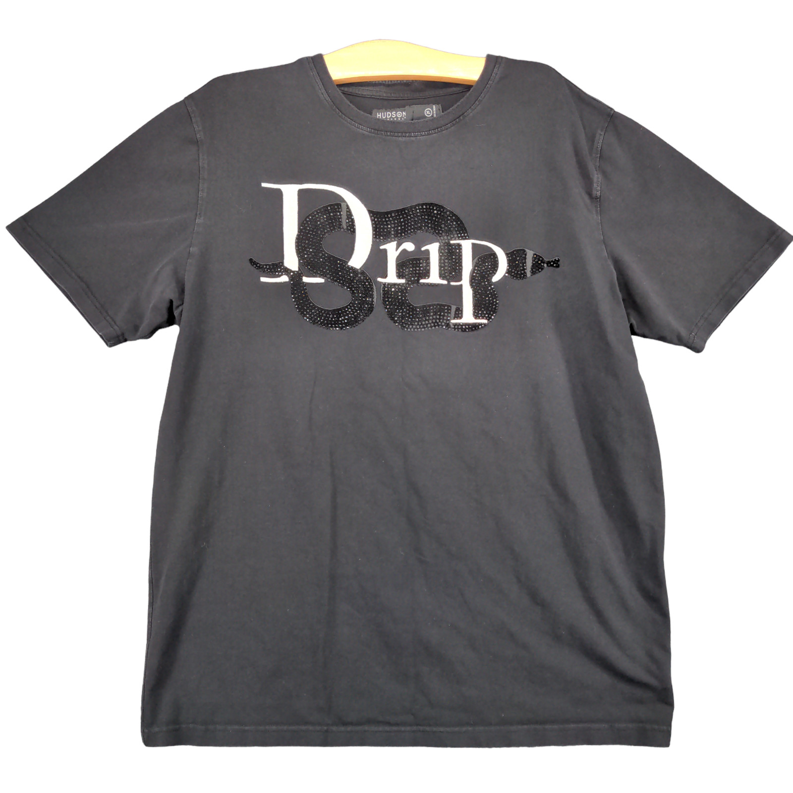 Hudson Outerwear Mens Snake Drip T-Shirt Black XL Short Sleeve Rhinestone Cotton