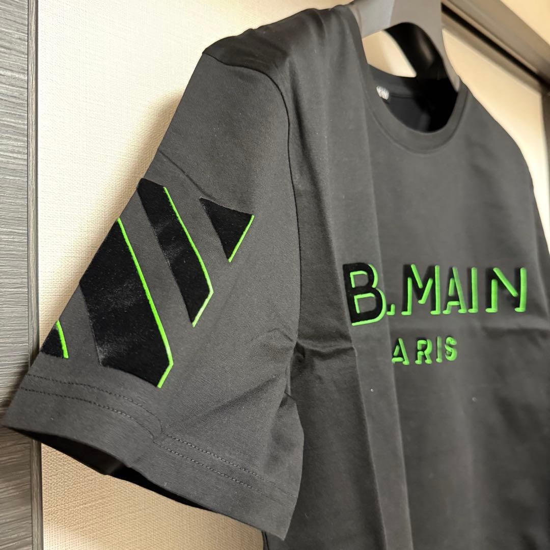 Balmain Men’s Logo T-Shirt Black Green Foil Velour