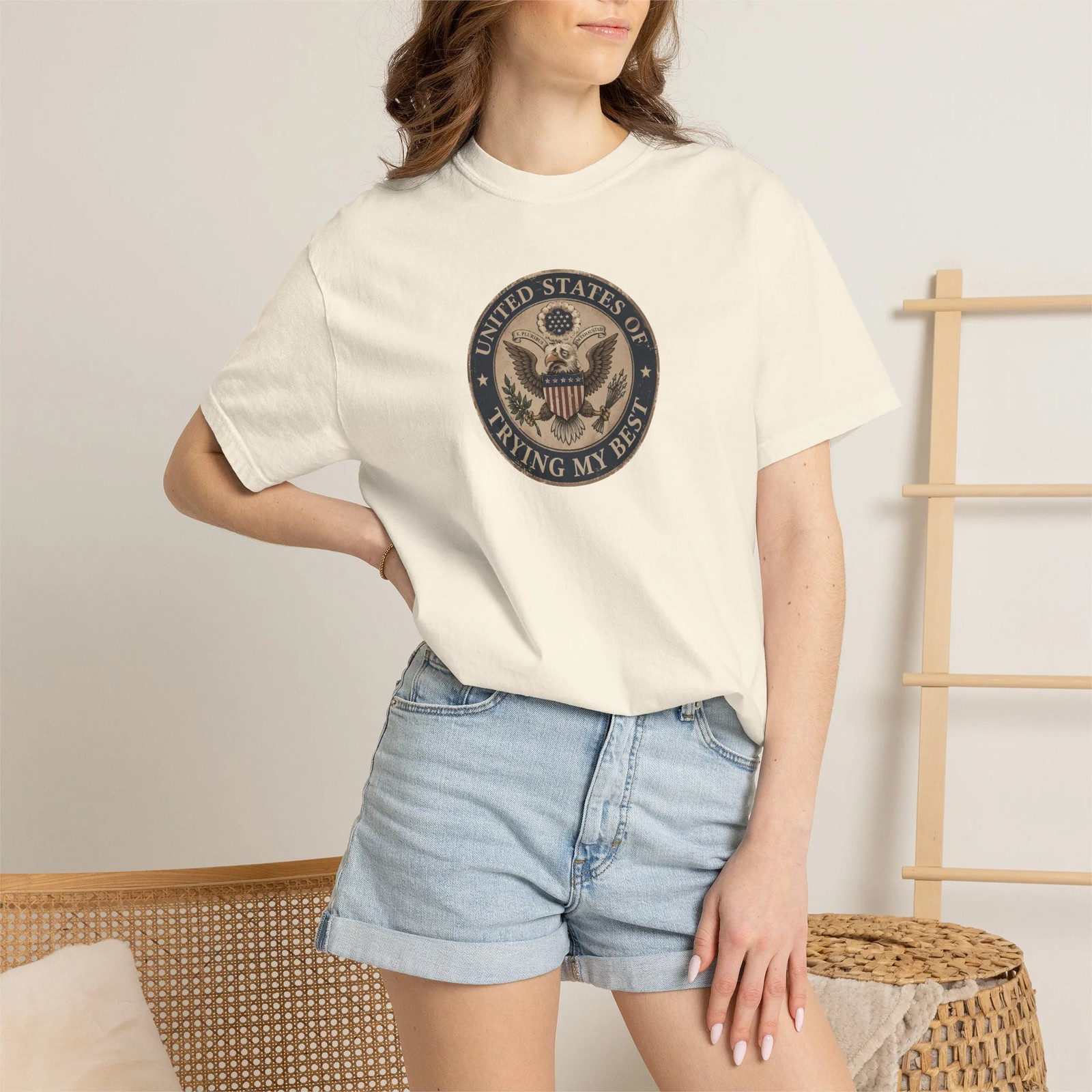 United States of Trying My Best Unisex T-shirt USA Graphic Tee Garment Dyed