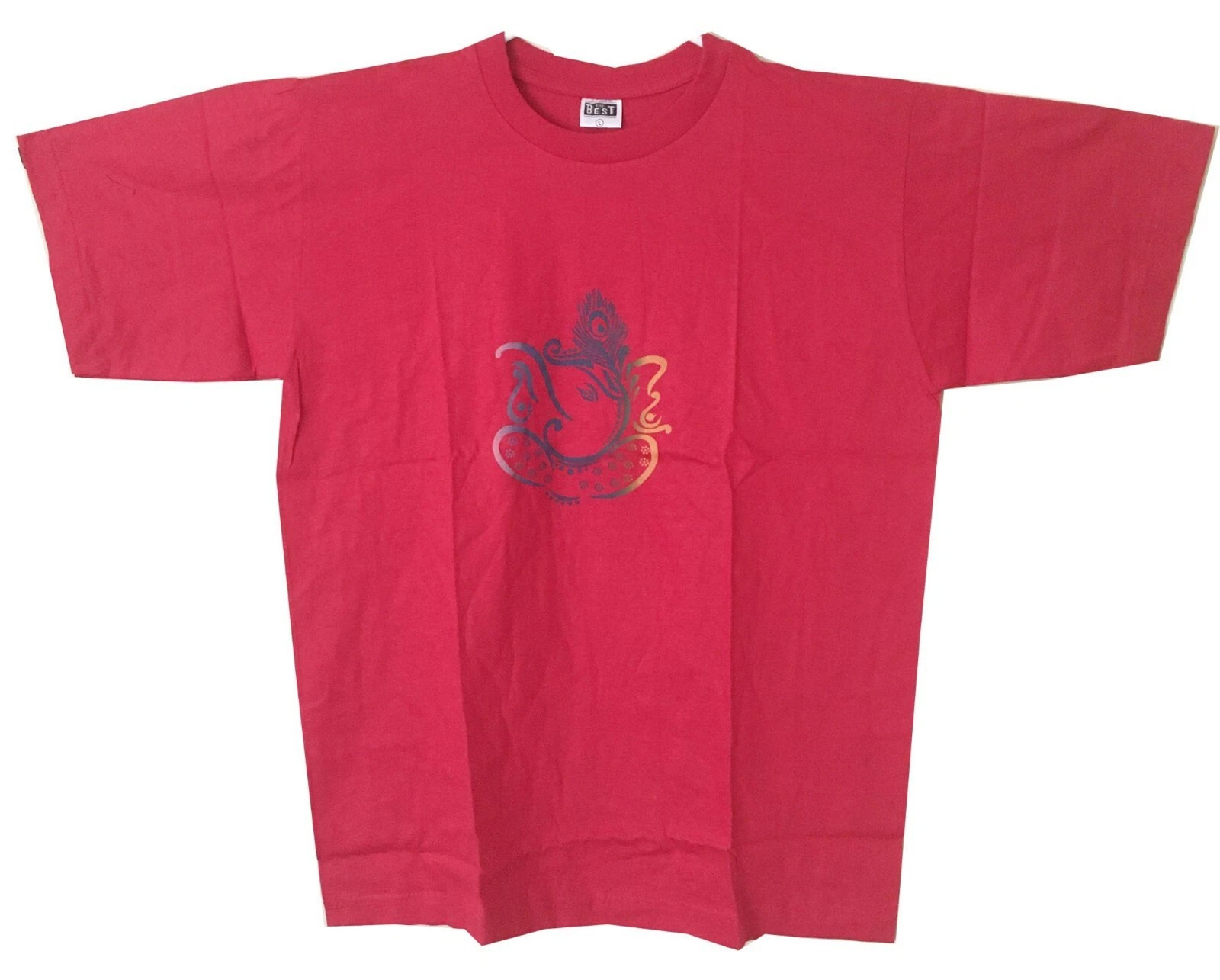 Unisex Red Hindu Ganesha T Shirt Yoga Spiritual Summer Tee L-27″