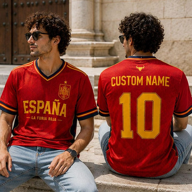 Personalized Spain 2026 Soccer Tournament Jersey, Custom Spain Football Mesh Tee