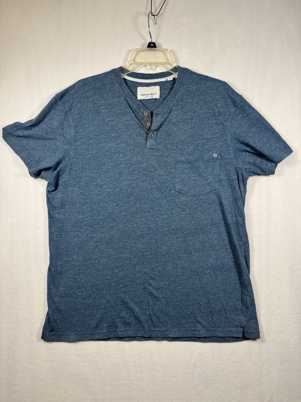 Paperdenim & Cloth Men’s Blue Henley Cotton Blend T-Shirt Short Sleeve M