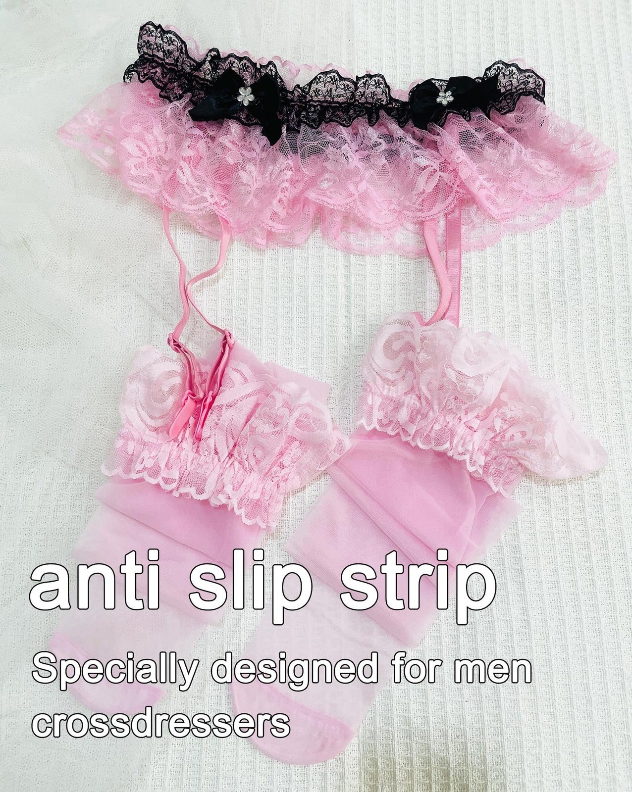 Mens Sissy Lingerie Outfits Lace Panties Underwear With 4 Garter One Size Pink