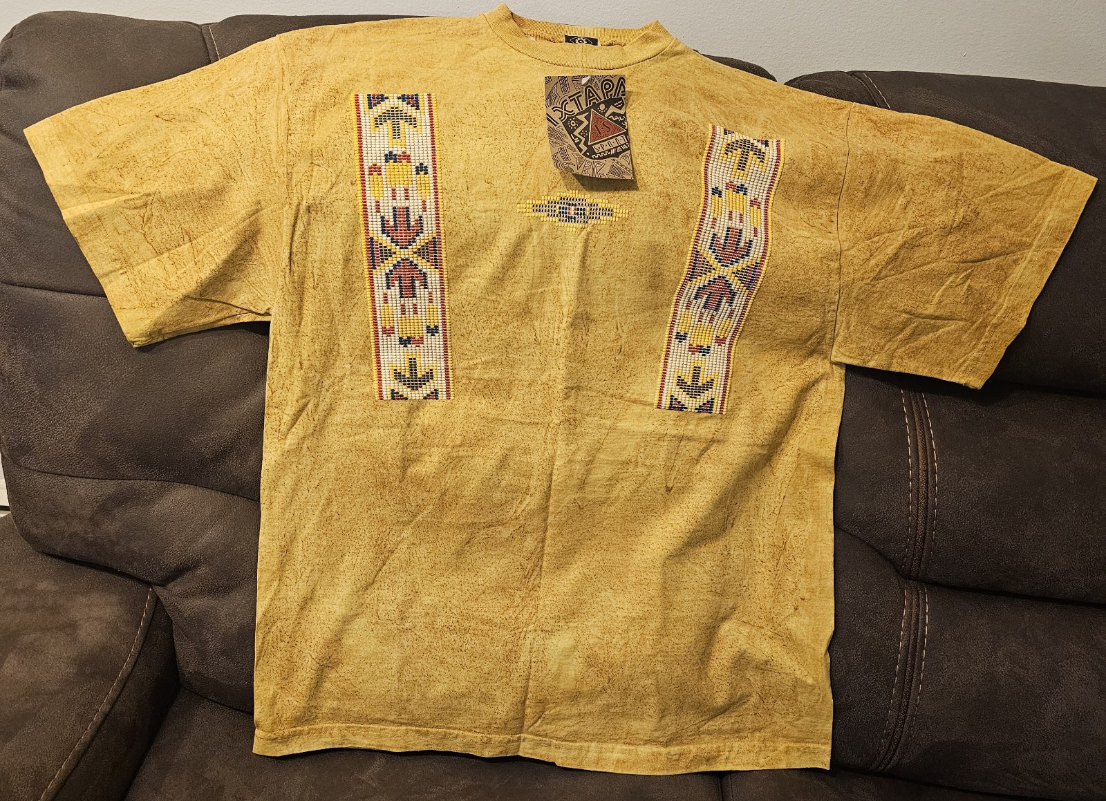 Ixtapa Sport Factory Artwear Tie Dye Beaded Look Graphic Tribal Tshirt XL NWT