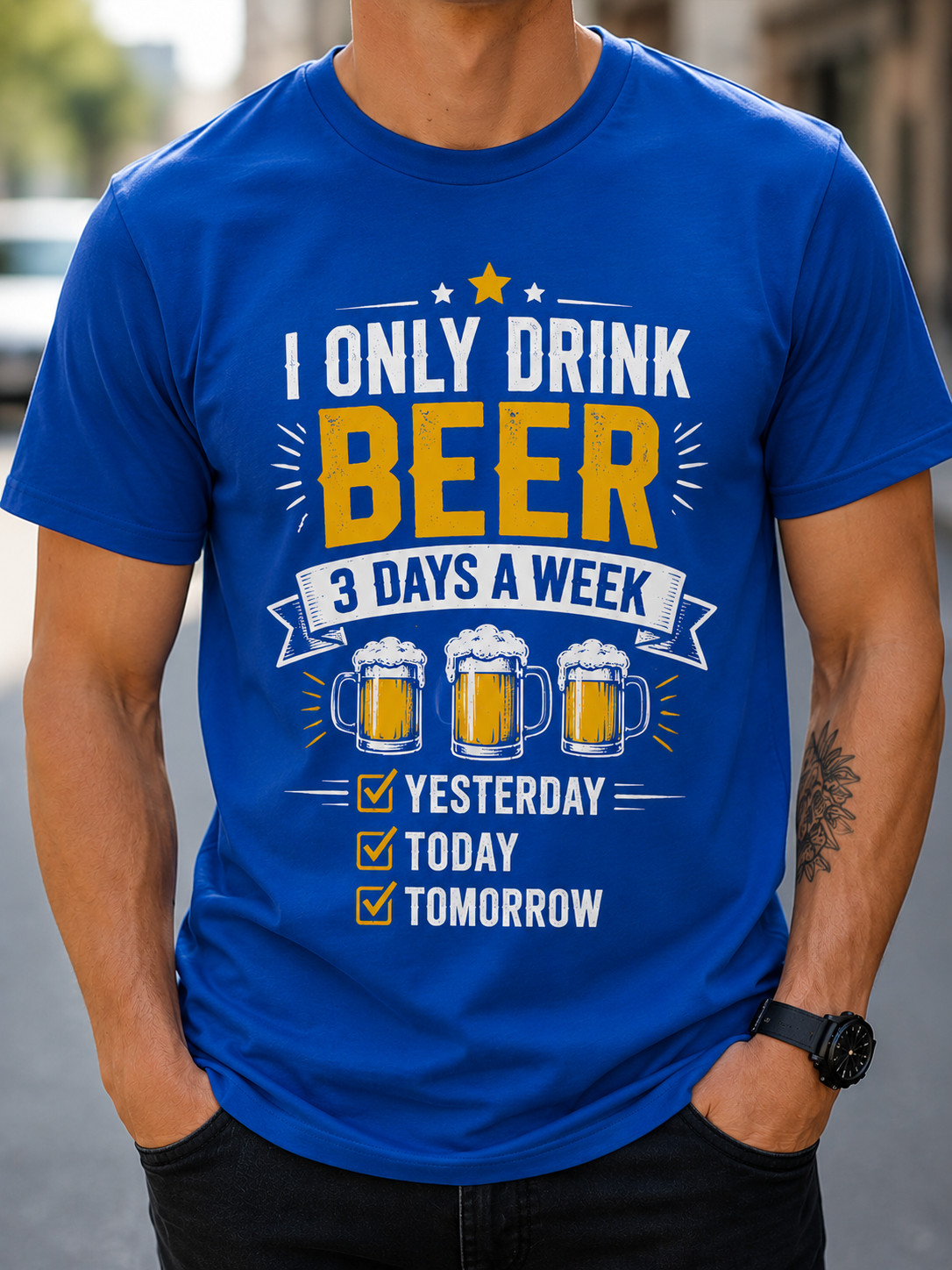 Funny Beer Lover T-Shirt I Only Drink Beer 3 Days a Week Graphic Tee