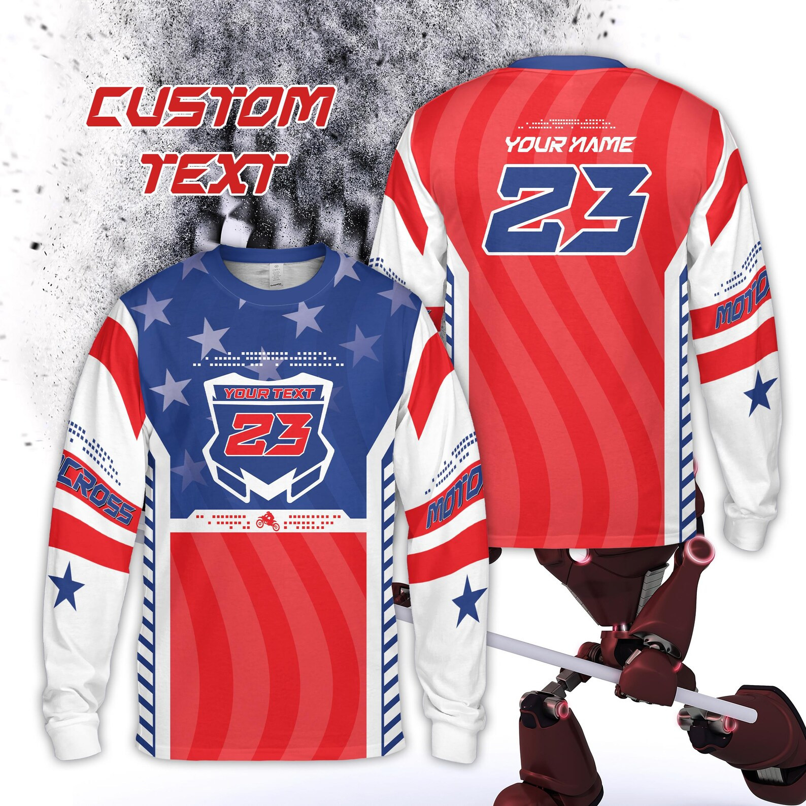 Personalized Neon Motocross Long Sleeve Shirt, Custom Rider Name Number