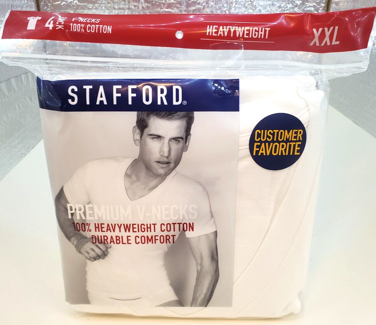 XXL Stafford T Shirts Heavyweight 100% Cotton V Necks ( 4-Pack)