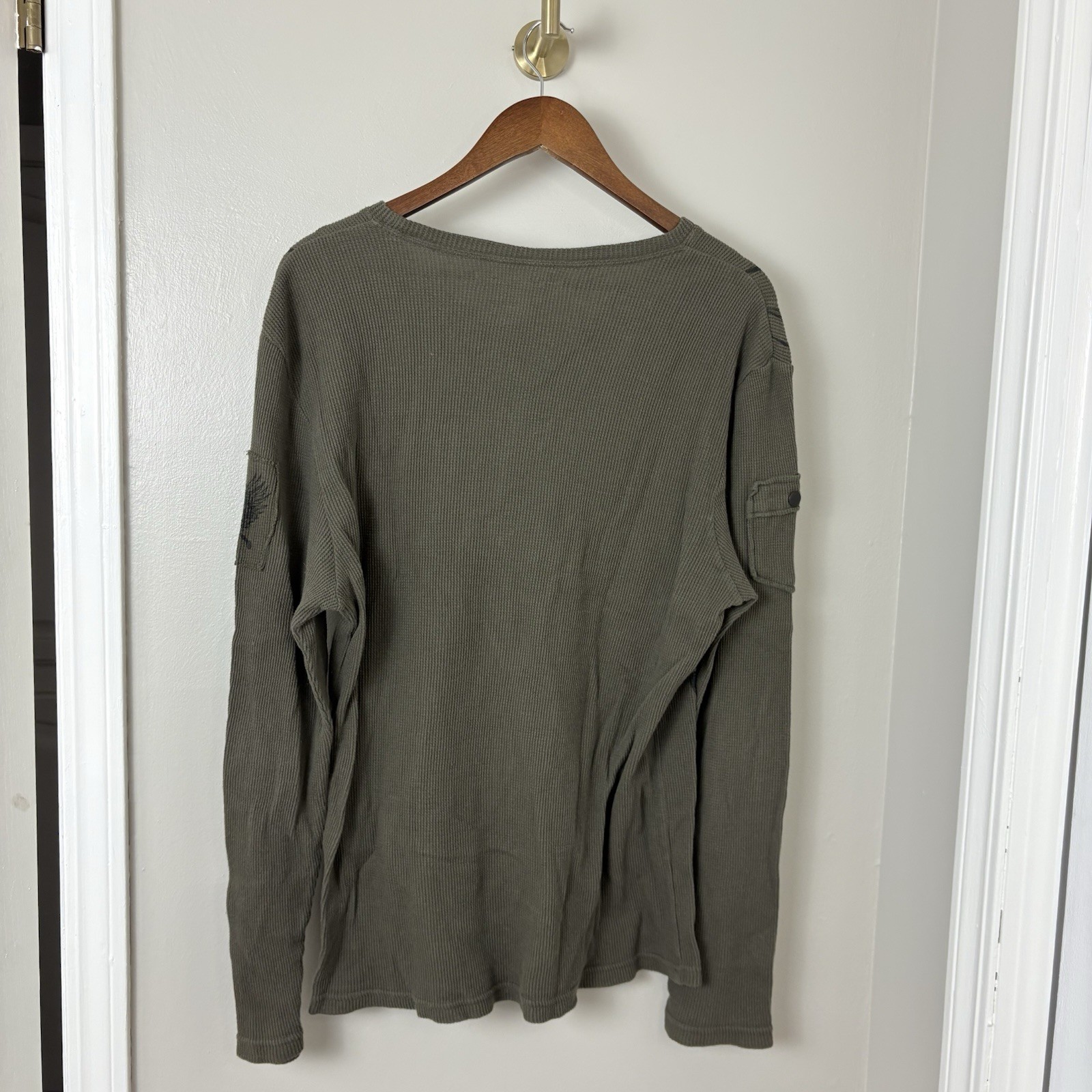 Carbon Men’s XL Y2K Winged Up Long-Sleeve Thermal Shirt Green Grunge Skater Punk