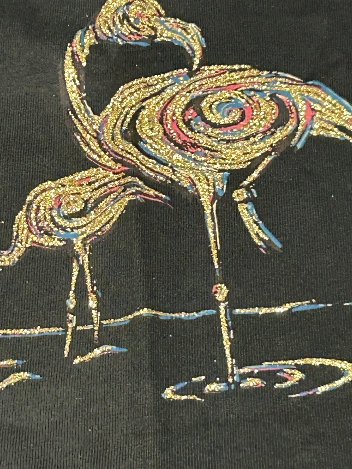 Vintage 90s Glitter Magic Tropical Graphic T-Shirt Single Stitch Sz L Flamingos