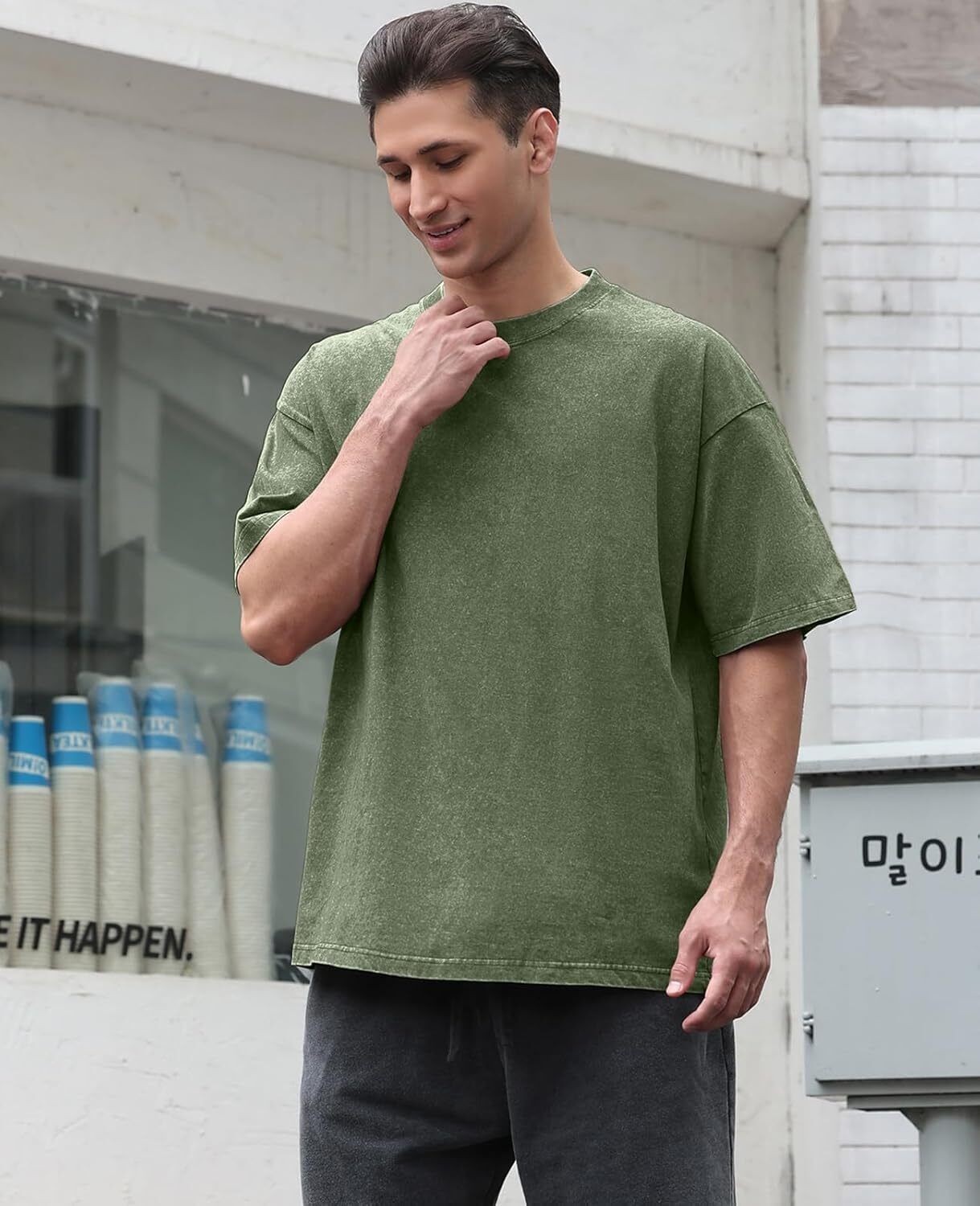 Men’s Vintage Washed Oversized T Shirt Loose Fit 100% Cotton Short Sleeve Tee