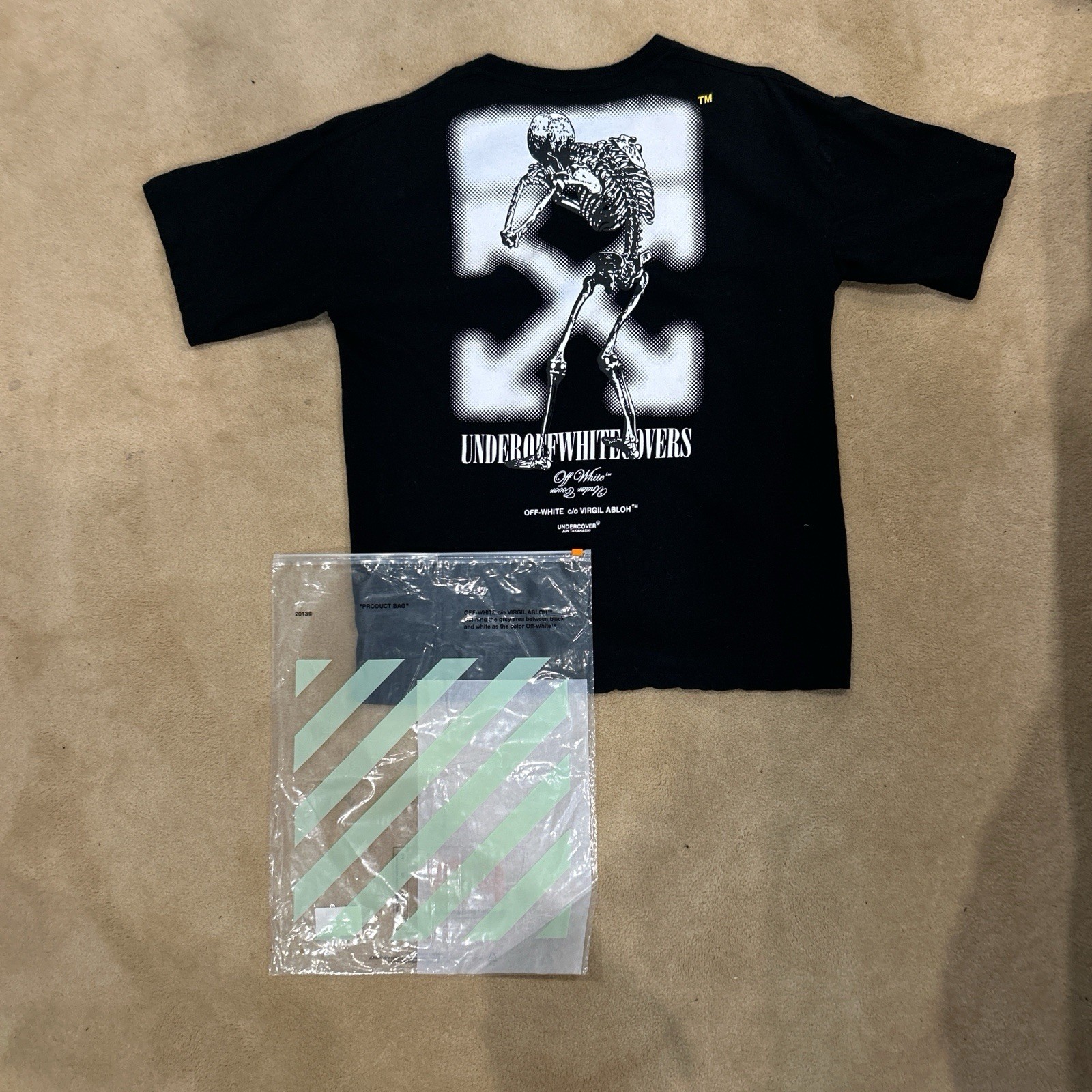 OFF-WHITE x UNDERCOVER Black Tshirt! Virgil Abloh Jun Takahashi SKELETON Sz M