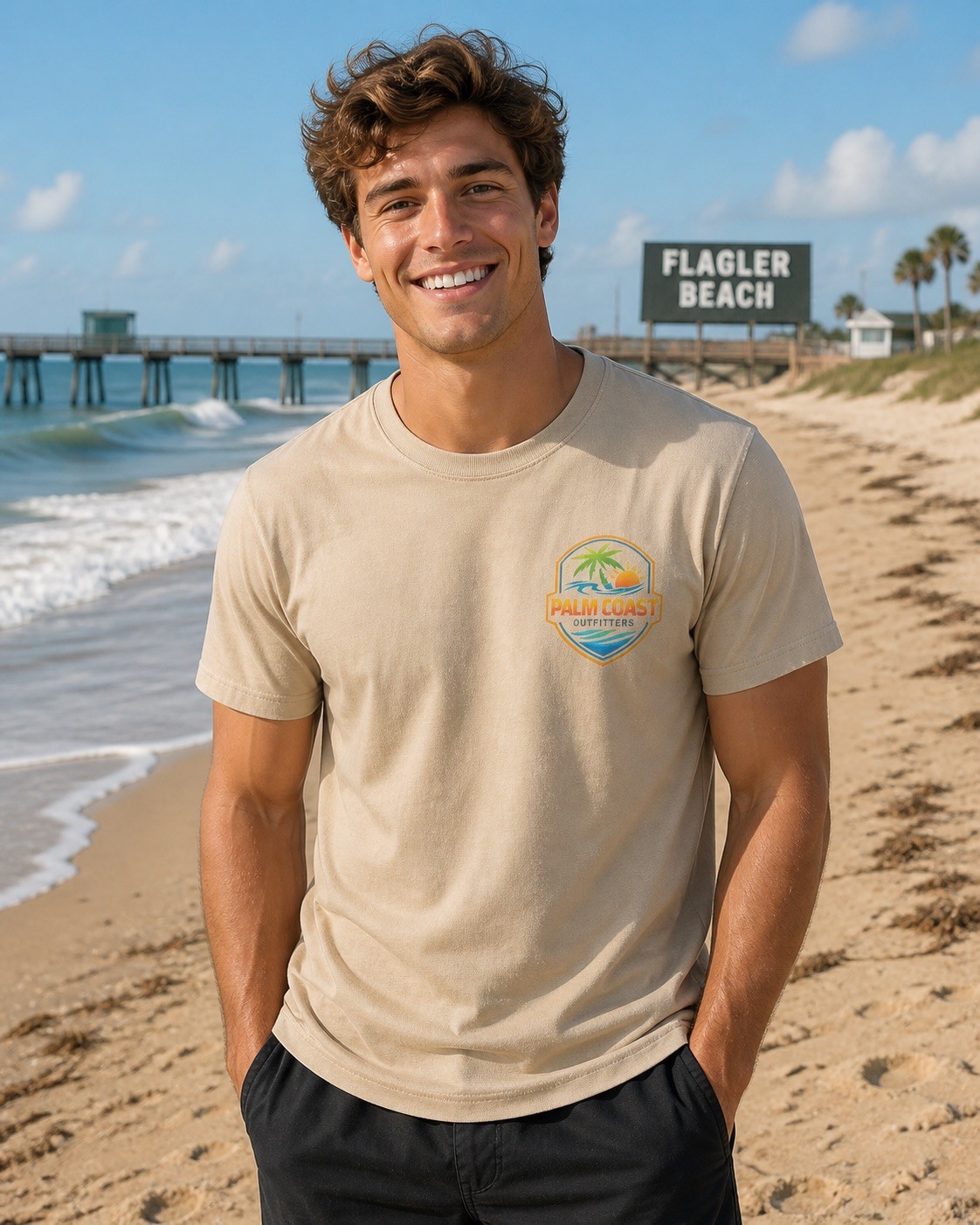 Palm Coast Florida Sand Color Next Level T-Shirt Size Large-Limited Edition