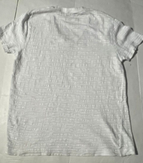 New ANDREW VELASCO Mens White Cotton Slub Stripe V-neck Tee T-shirt sz L XL