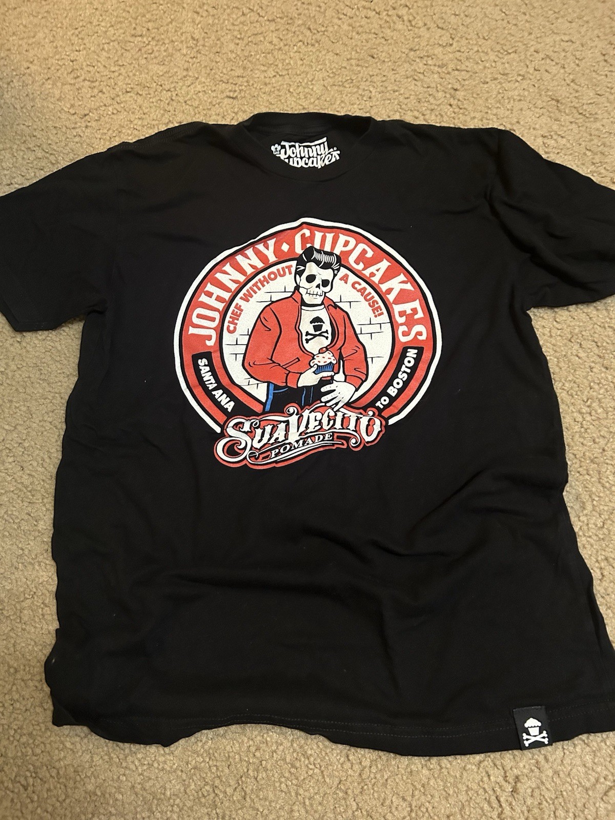 Johnny Cupcakes Suavecito Pomade Graphic Tee Chef Without a Cause Black Sz S