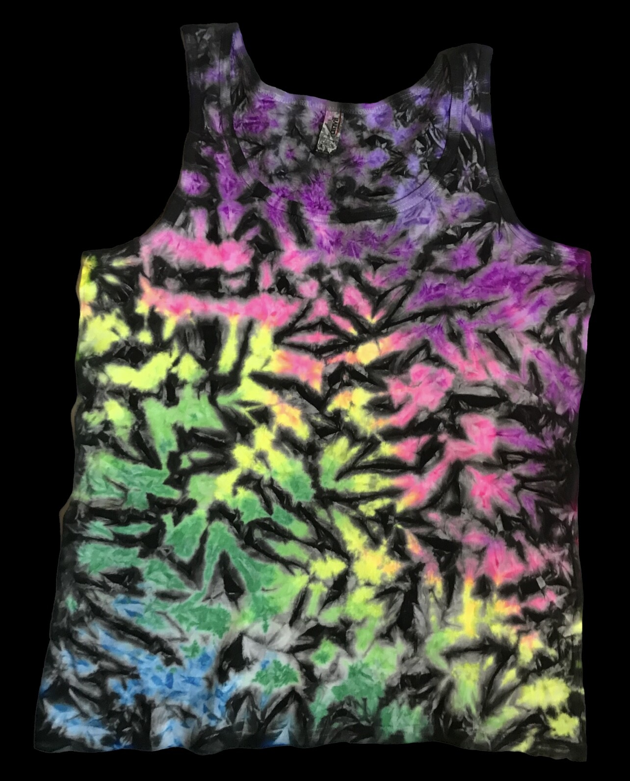 *New* Handmade Tie Dye, Rainbow Black Cruncht Crinkle, Men’s Tank Top, All Sizes