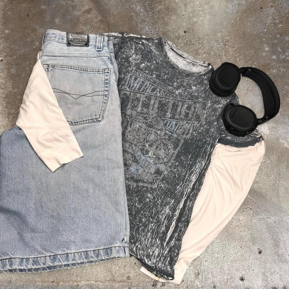 Y2K Gray Skeleton Biker Tee AOP Tie-Dye Grunge Goth Skater Shirt Size S/M