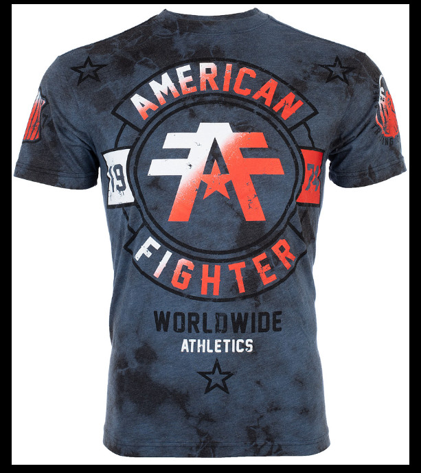AMERICAN FIGHTER Navy Blue Tie SILVERLAKE Athletic Graphic T-shirt NWT