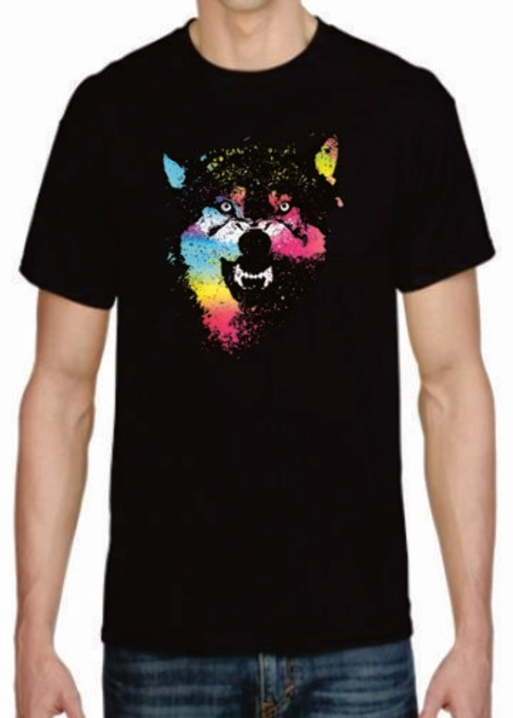 Adult DryBlend® T-Shirt – ( COLORFUL TECHINCOLOR / NEON WOLF / WOLVES)