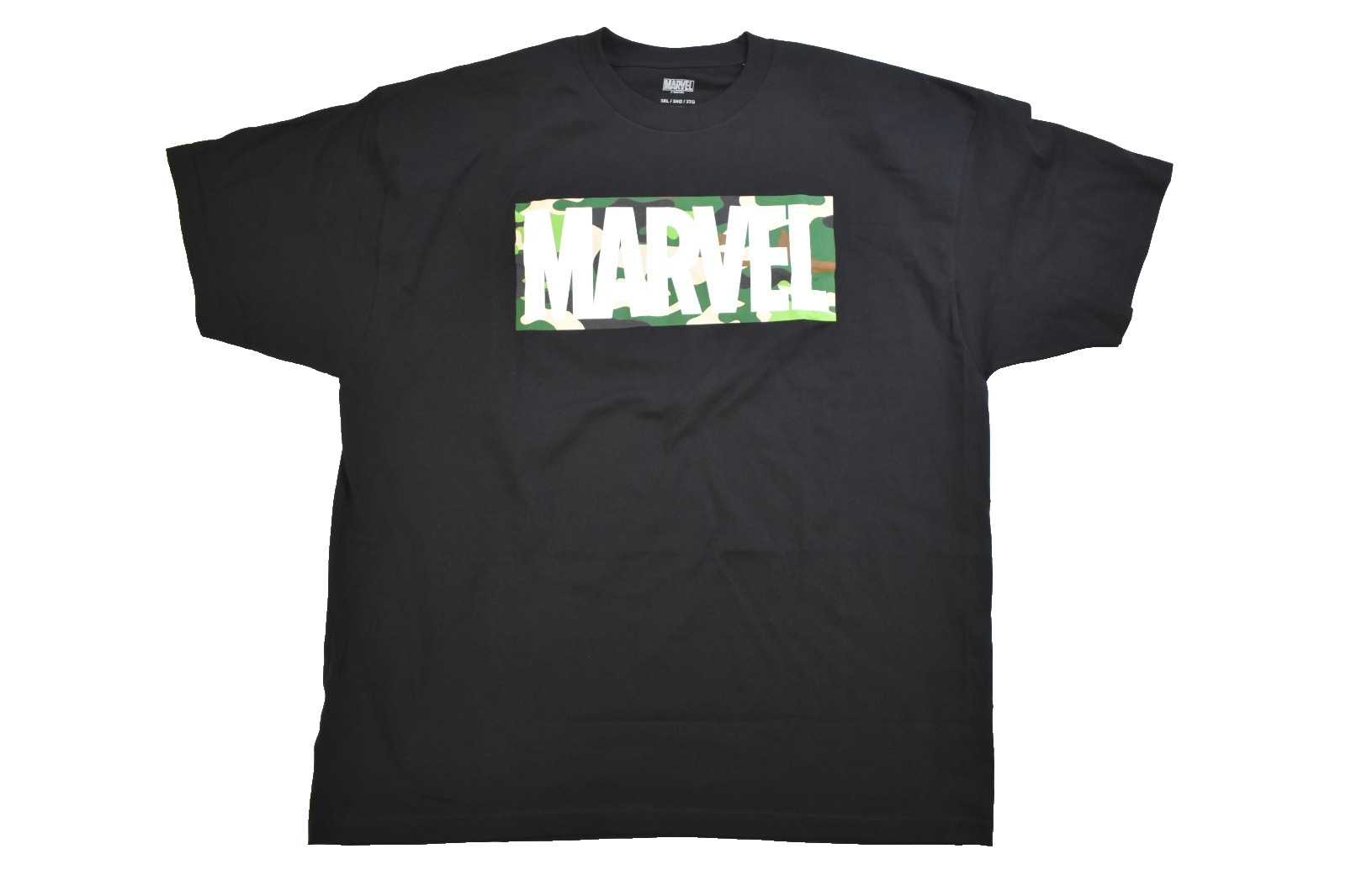 Marvel Mens Marvel Camo Box Logo Black Shirt NWT 2XL-6XL