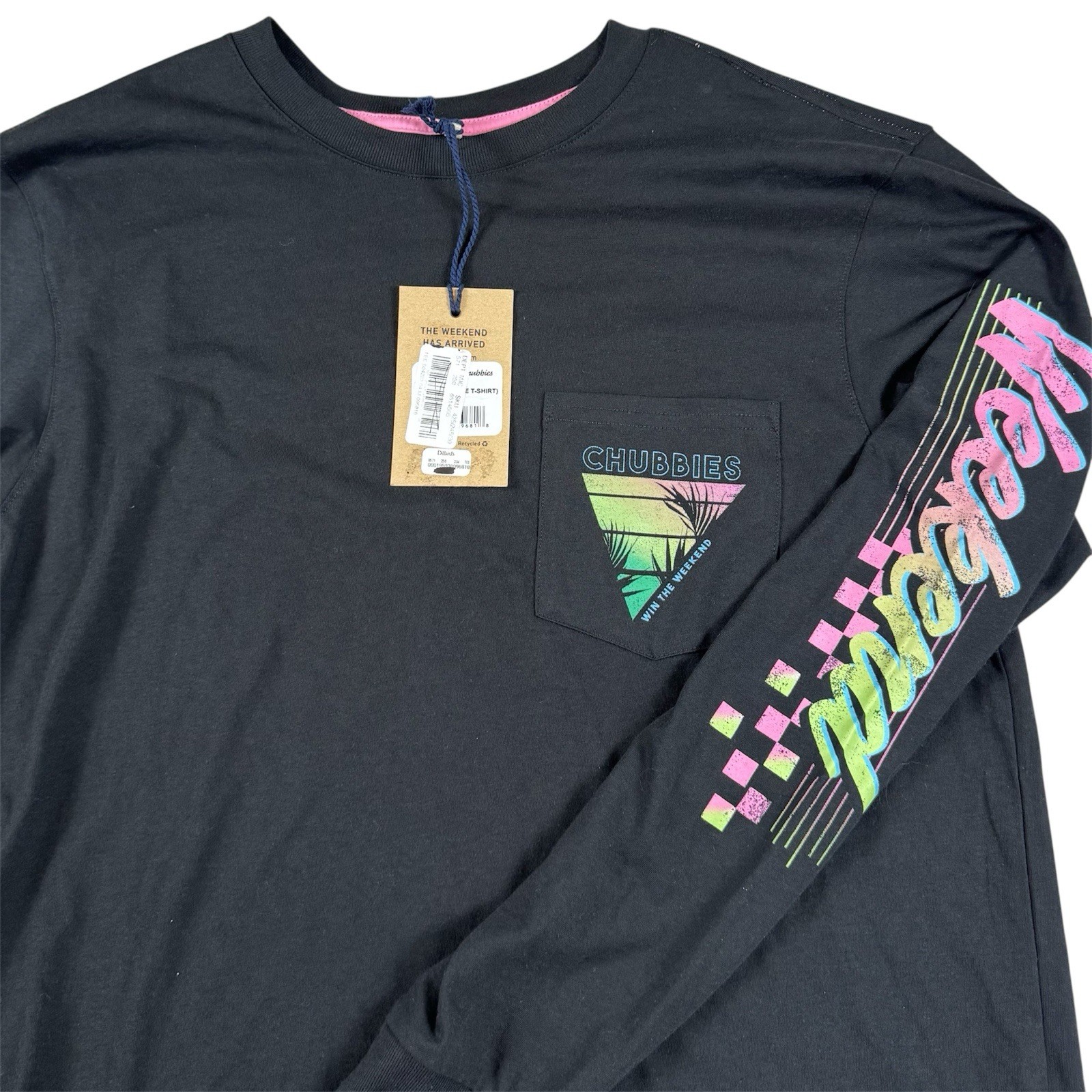 Chubbies The Airborne Black Pocket Long Sleeve Weekend Print Preppy Mens Med NWT