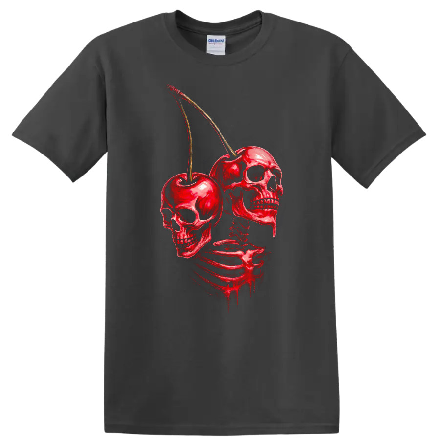 Skull Cherry Skeleton Graphic T Shirt Creepy Halloween Tee Art Design