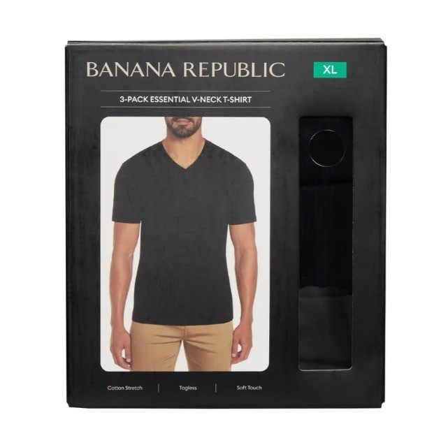 3-Pack Banana Republic Men’s V-Neck Tee, Cotton Stretch Tagless BLACK OR WHITE