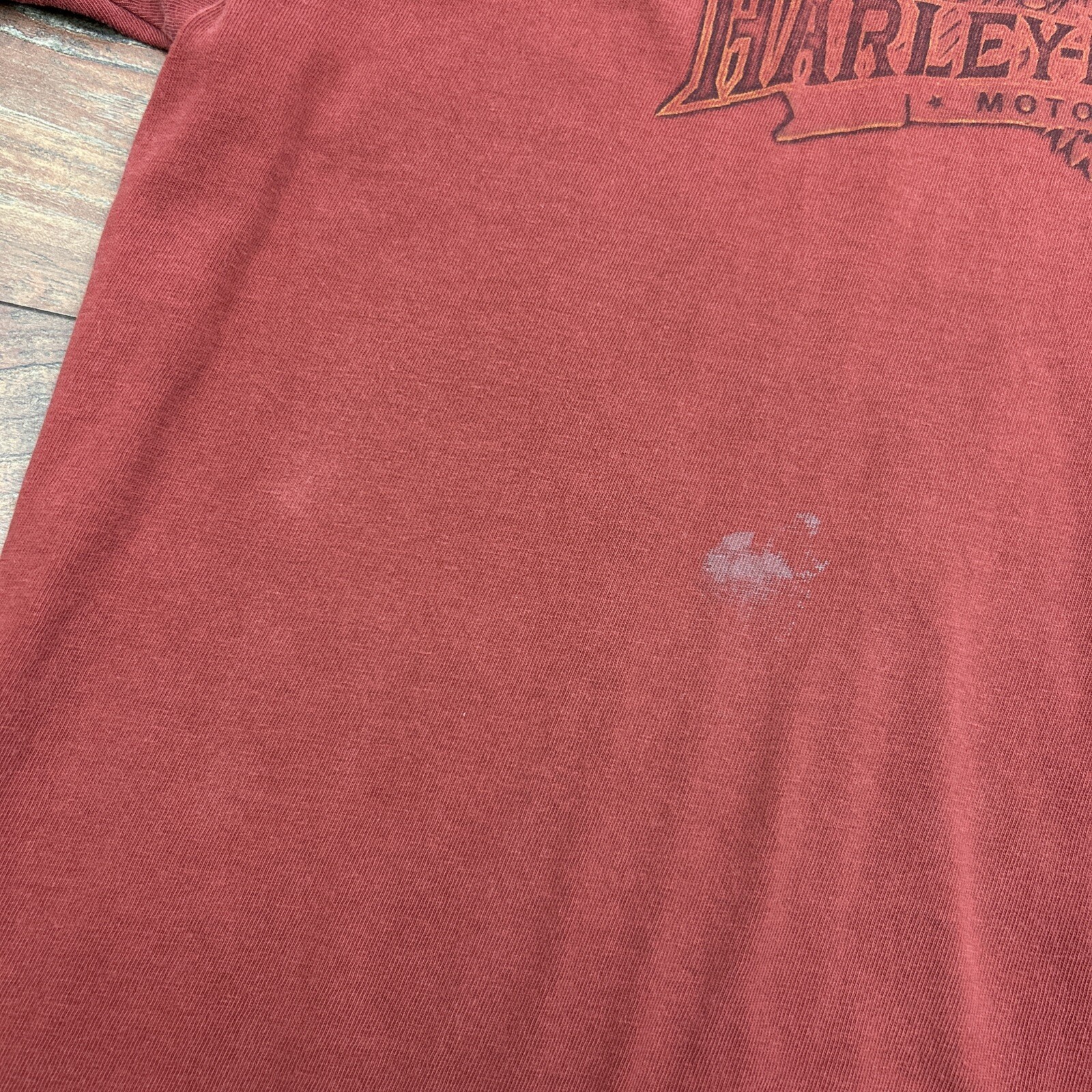Harley Davidson Graphic T-shirt Rust Orange Mens L 2 Sided Tee Sweetwater Faded
