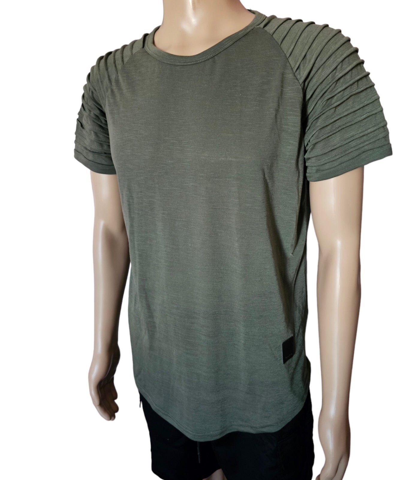 Men’s Tee Shirts Curved Hem Ruched Sleeve T-shirts For Men
