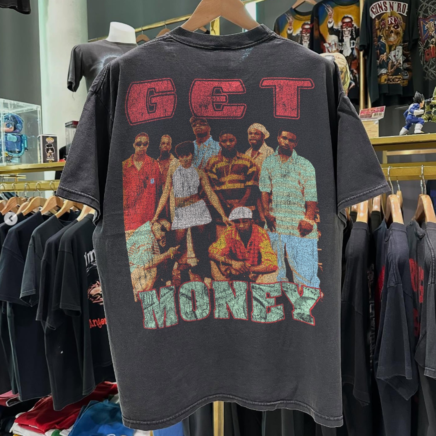 90s Junior Mafia Get Money Aged T-Shirt Black XXL
