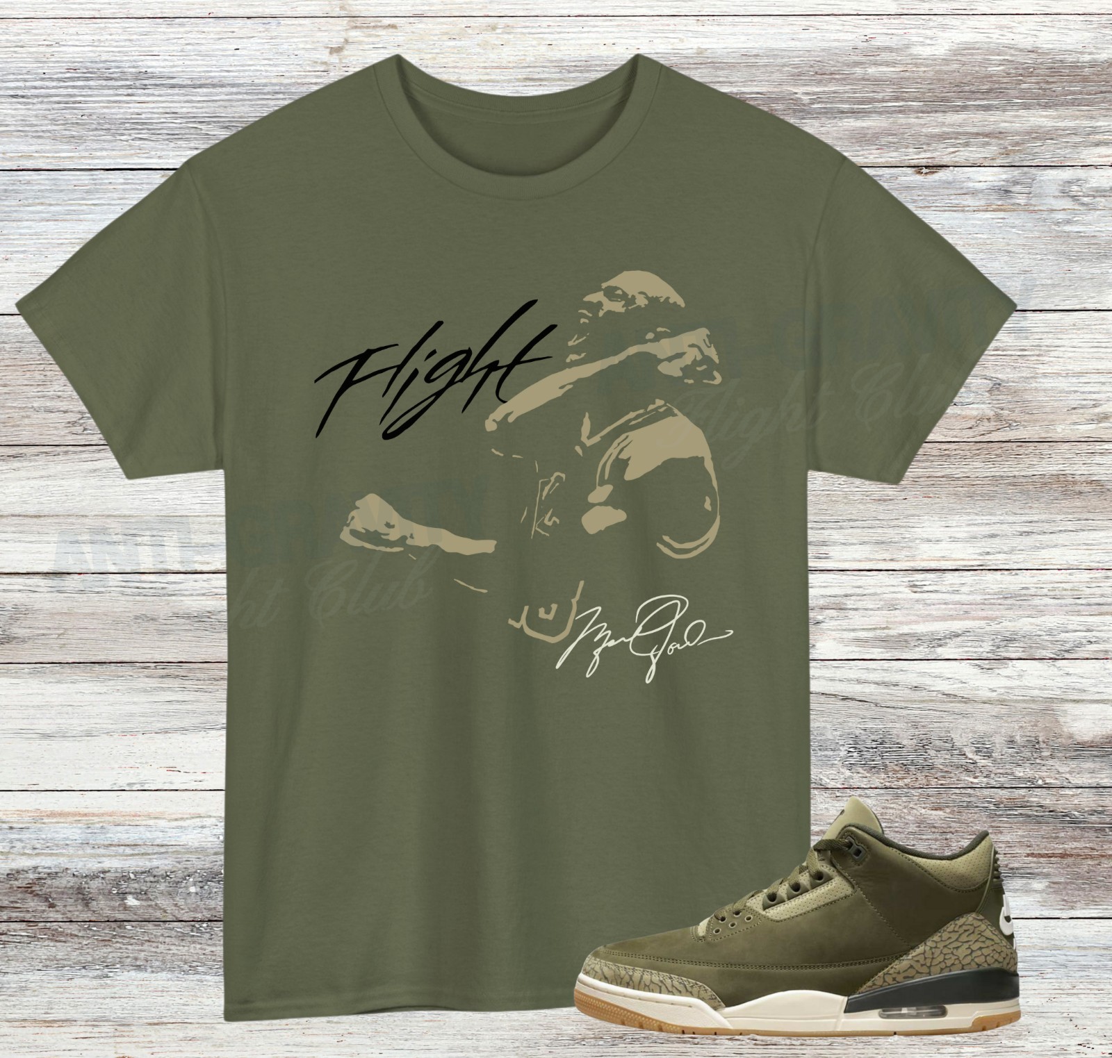 Jordan 3 Family Affair Sneaker Match Shirt, Medium Olive, Sail Neutral Olive